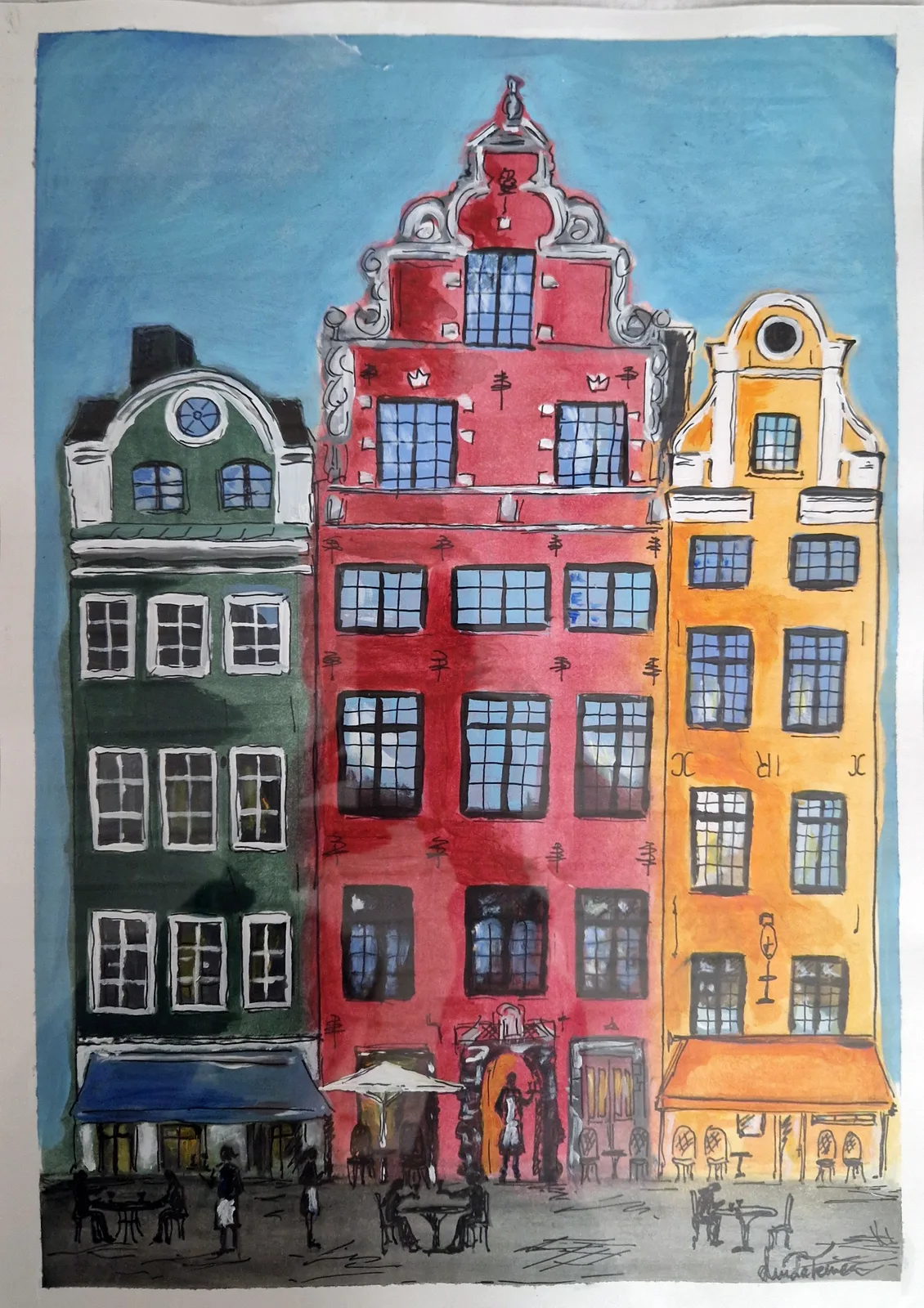 Akrylmålning Old town av Linda Terese Gestblom