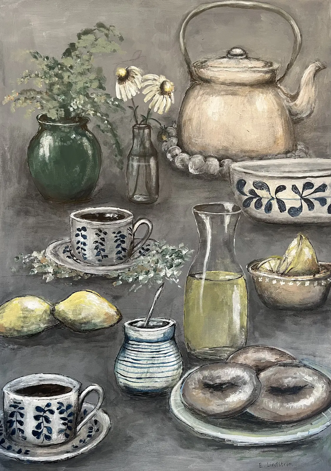 Akrylmålning Frukost - kaffe av Emma Lindström
