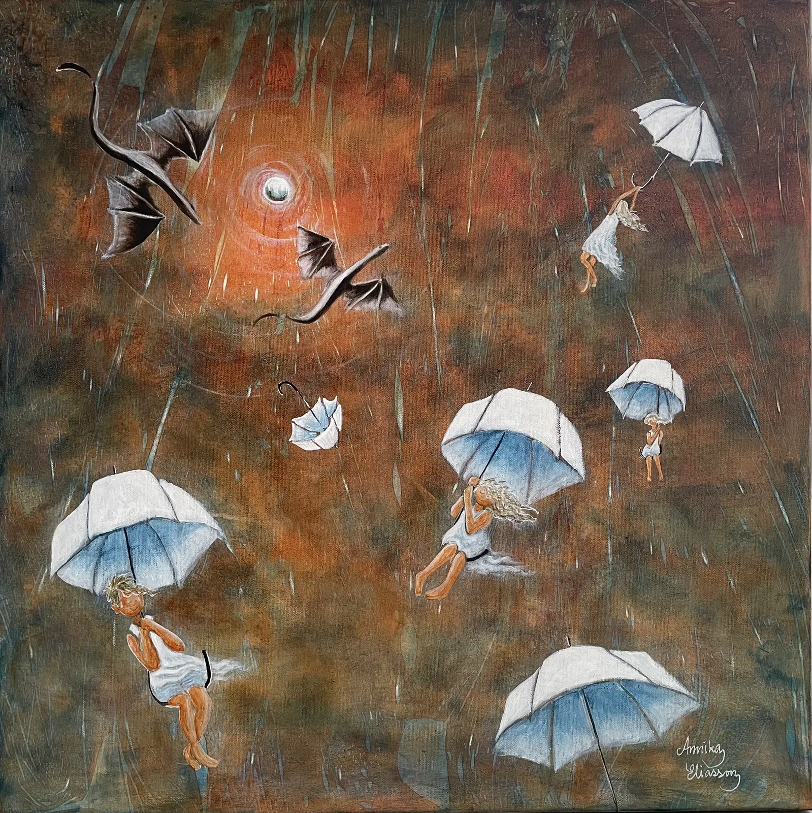 Akrylmålning The umbrella trip av Annika Eliasson