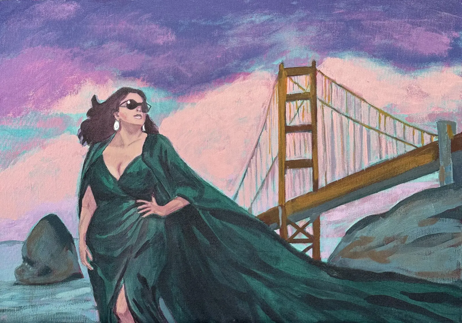 Akrylmålning Operadivan vid Golden Gate av Kerstin Härdelin Nilsson