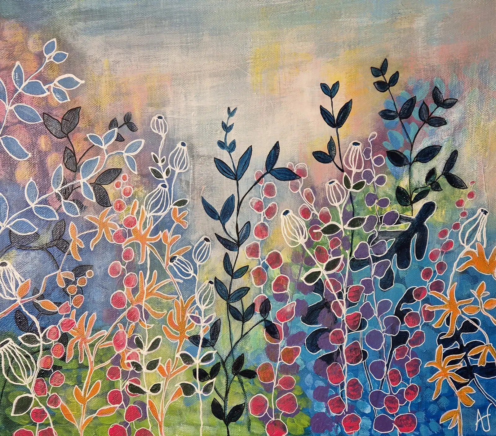 Akrylmålning Botanisk symfoni av Annelie Jonsson