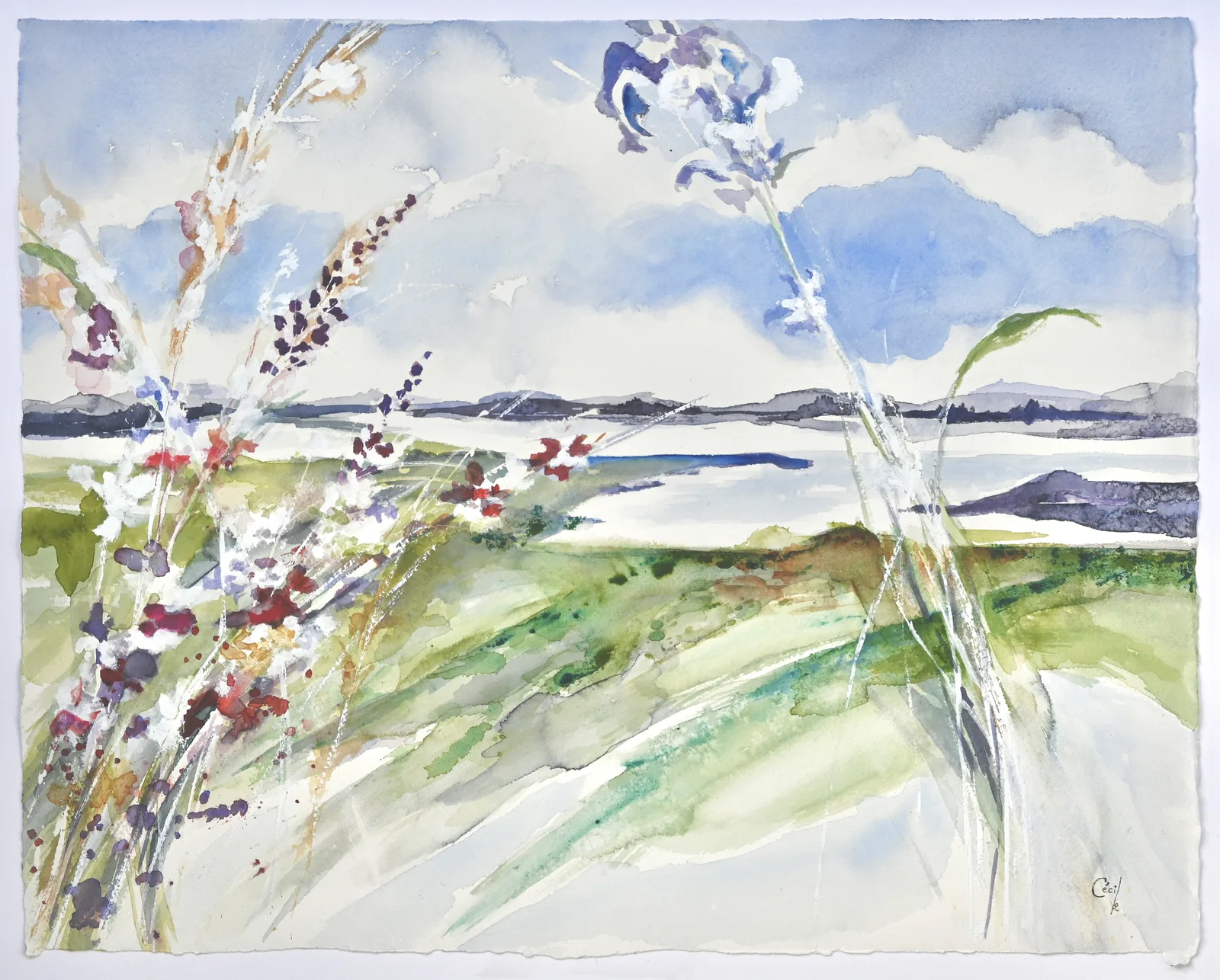 Akvarell Blomsterviken av Cécile Hansson