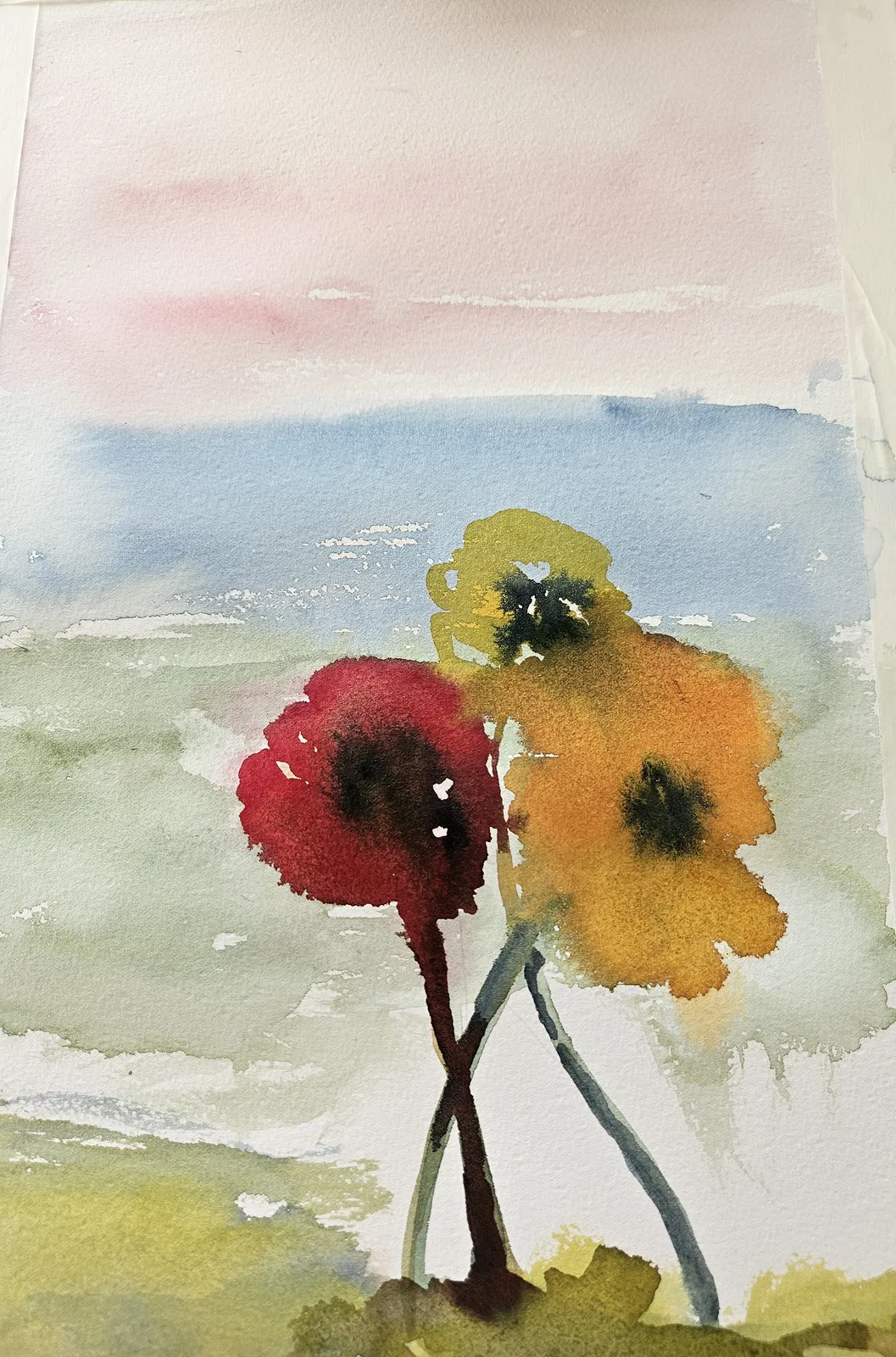 Akvarell Blommor på vift/Flowers on the run av Sonja Svensson