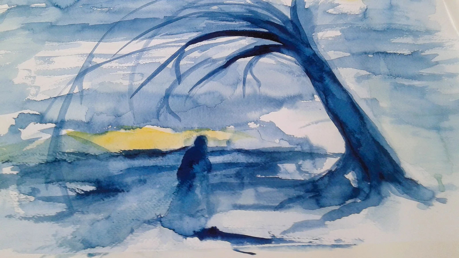 Akvarell Månskensvandring/Walking in moonlight av Sonja Svensson