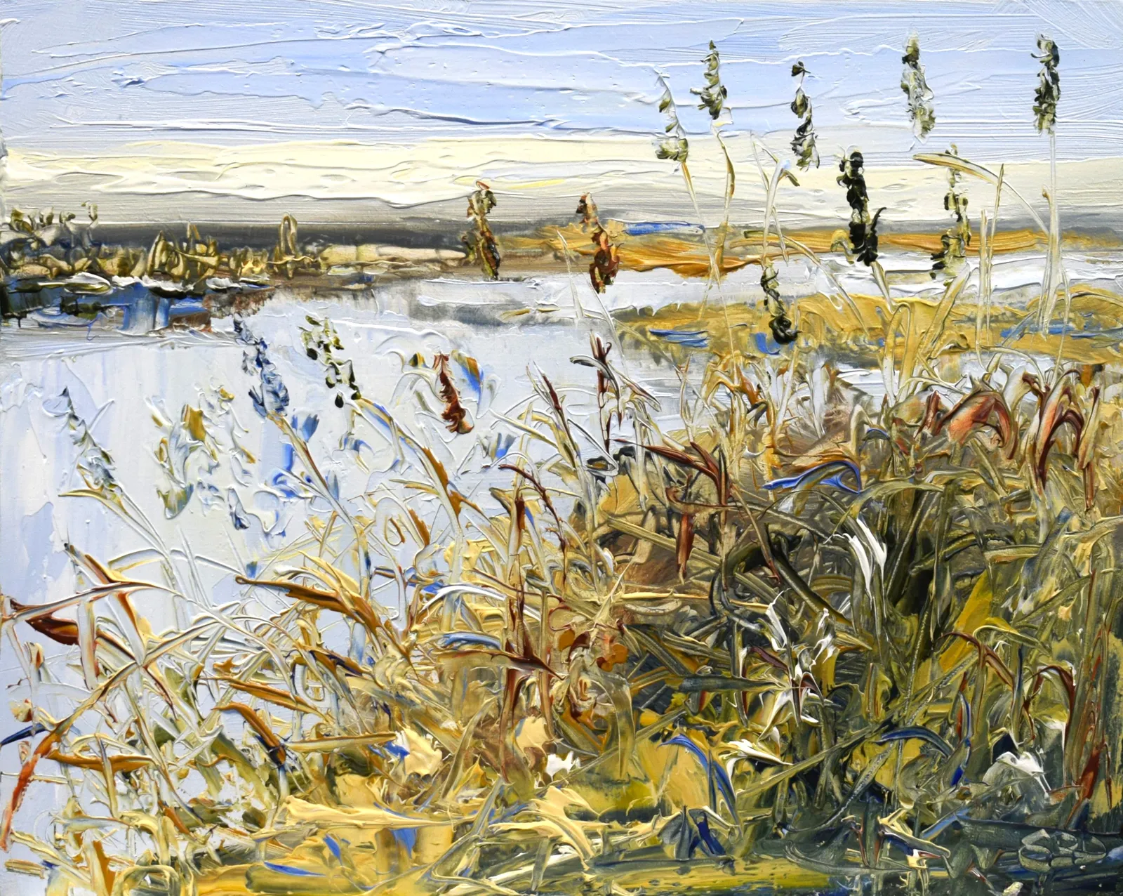 Oljemålning Winter reeds av Sonja Brussen
