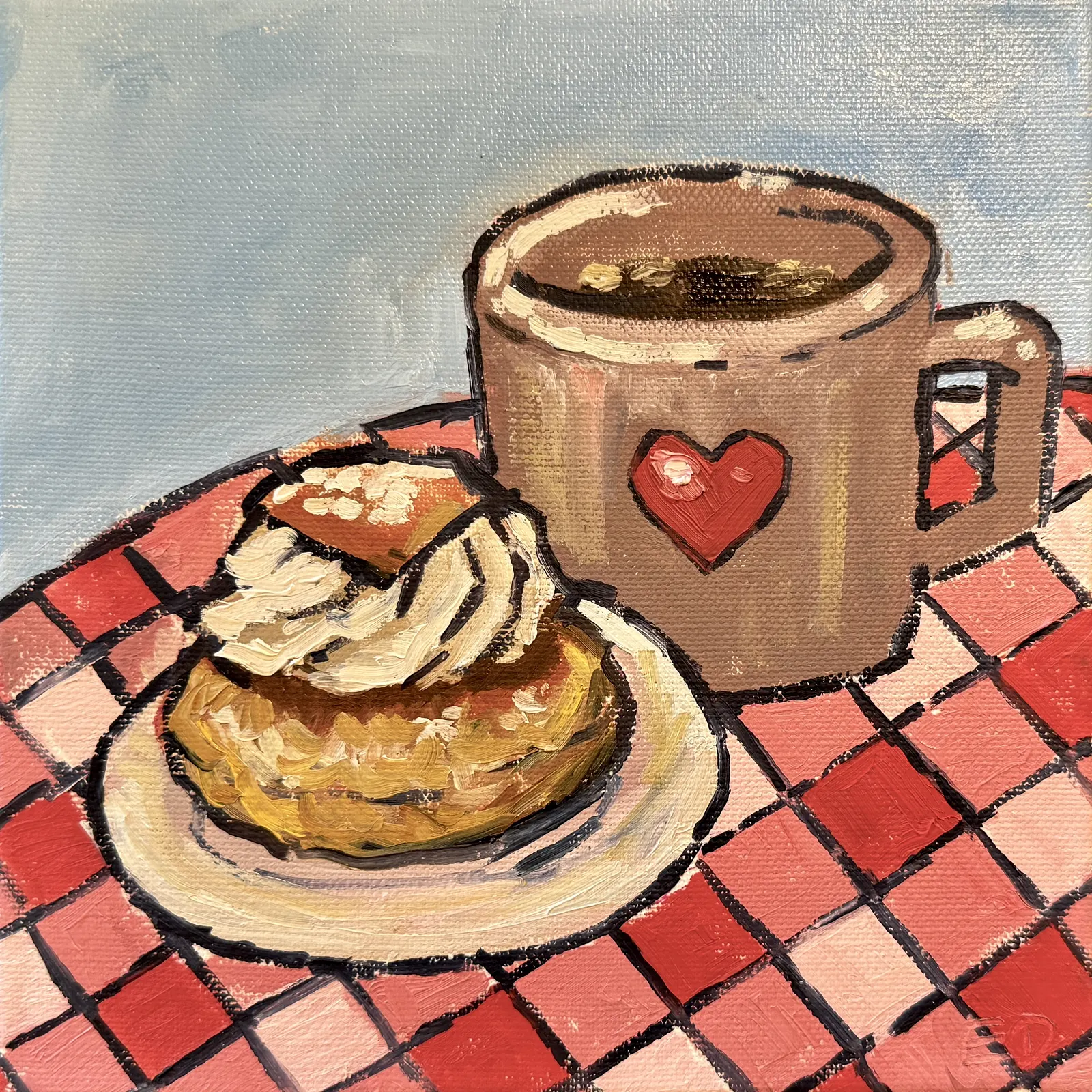 Oljemålning Semla och kaffe av Ekaterina Dutkevich