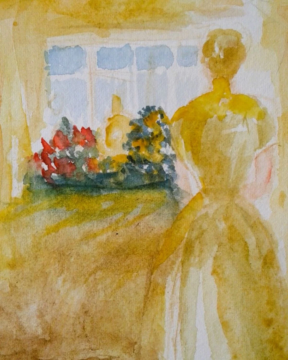 Akvarell Vid fönstret/By the window av Sonja Svensson