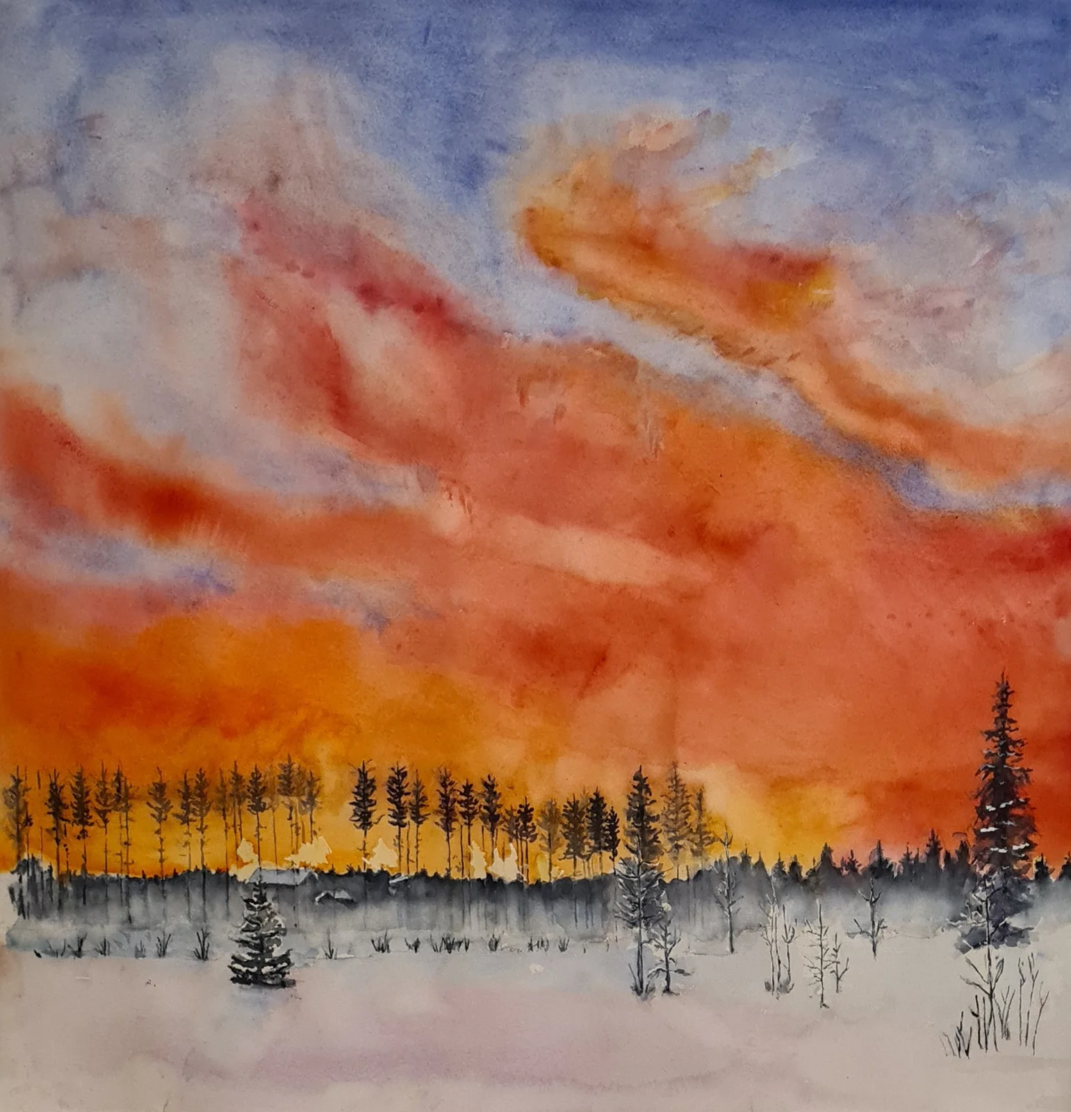 Akvarell Morgonsol av Into Särkelä