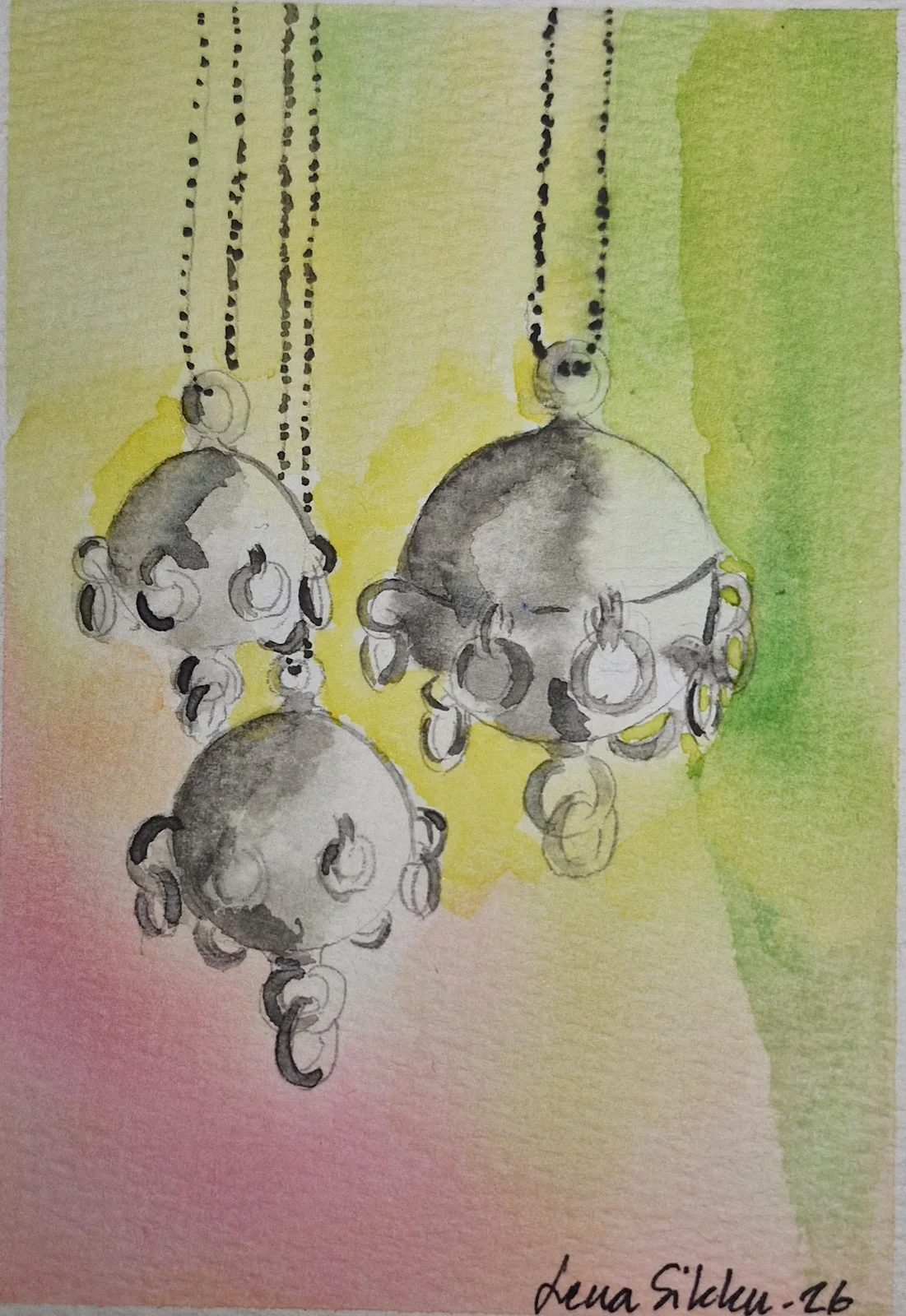 Akvarell Komsekulor av Lena Sikku