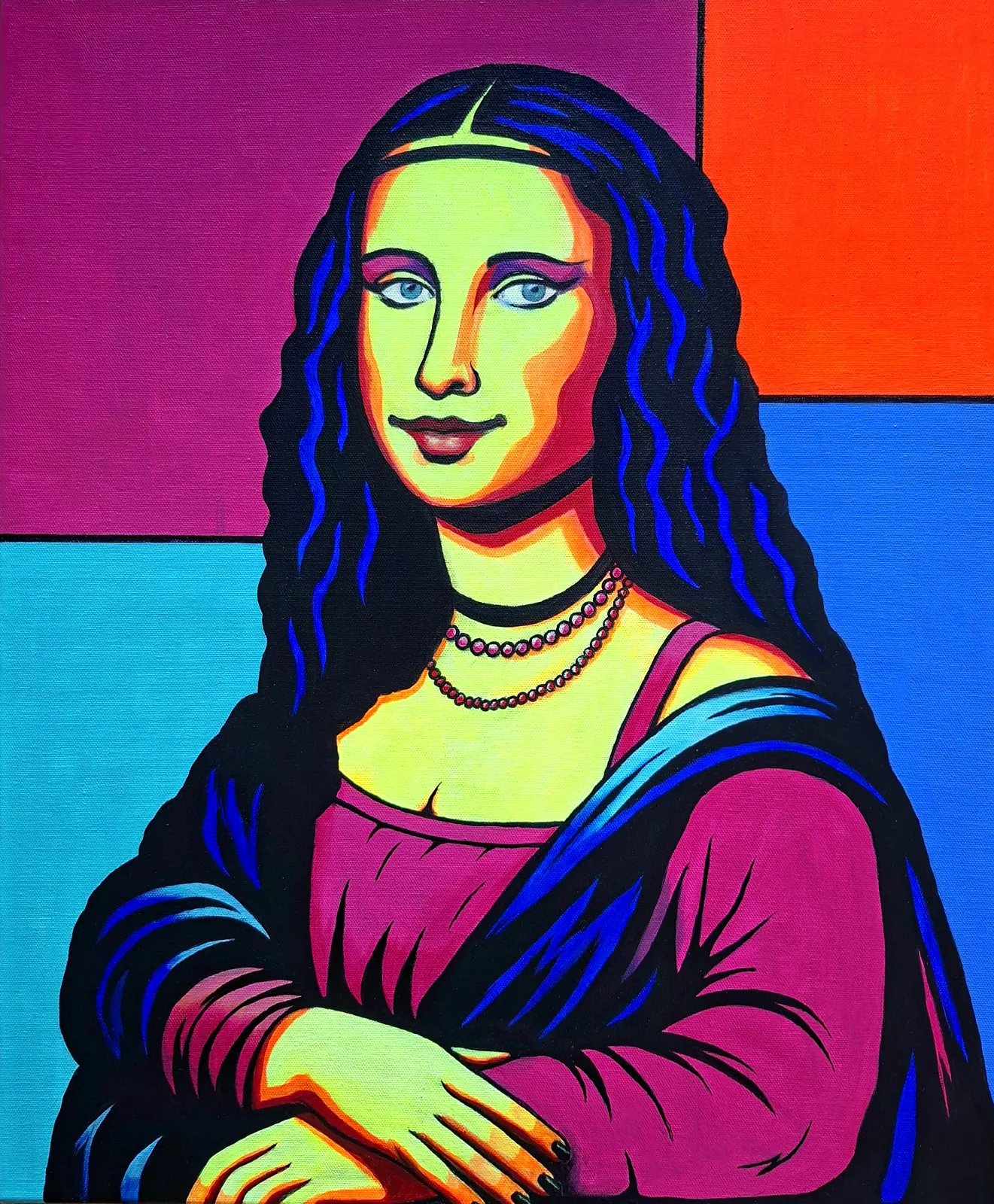 Akrylmålning She Still Smiles (La Gioconda Reborn) av Cia Lindén