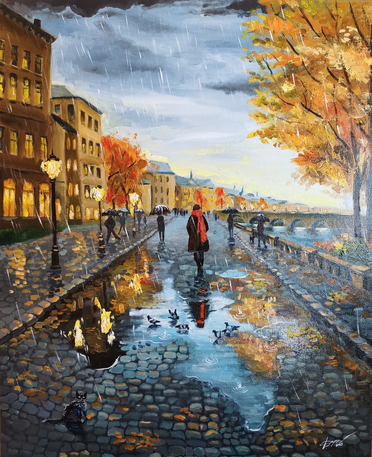 Oljemålning Between the Raindrops av Daria Axelsson