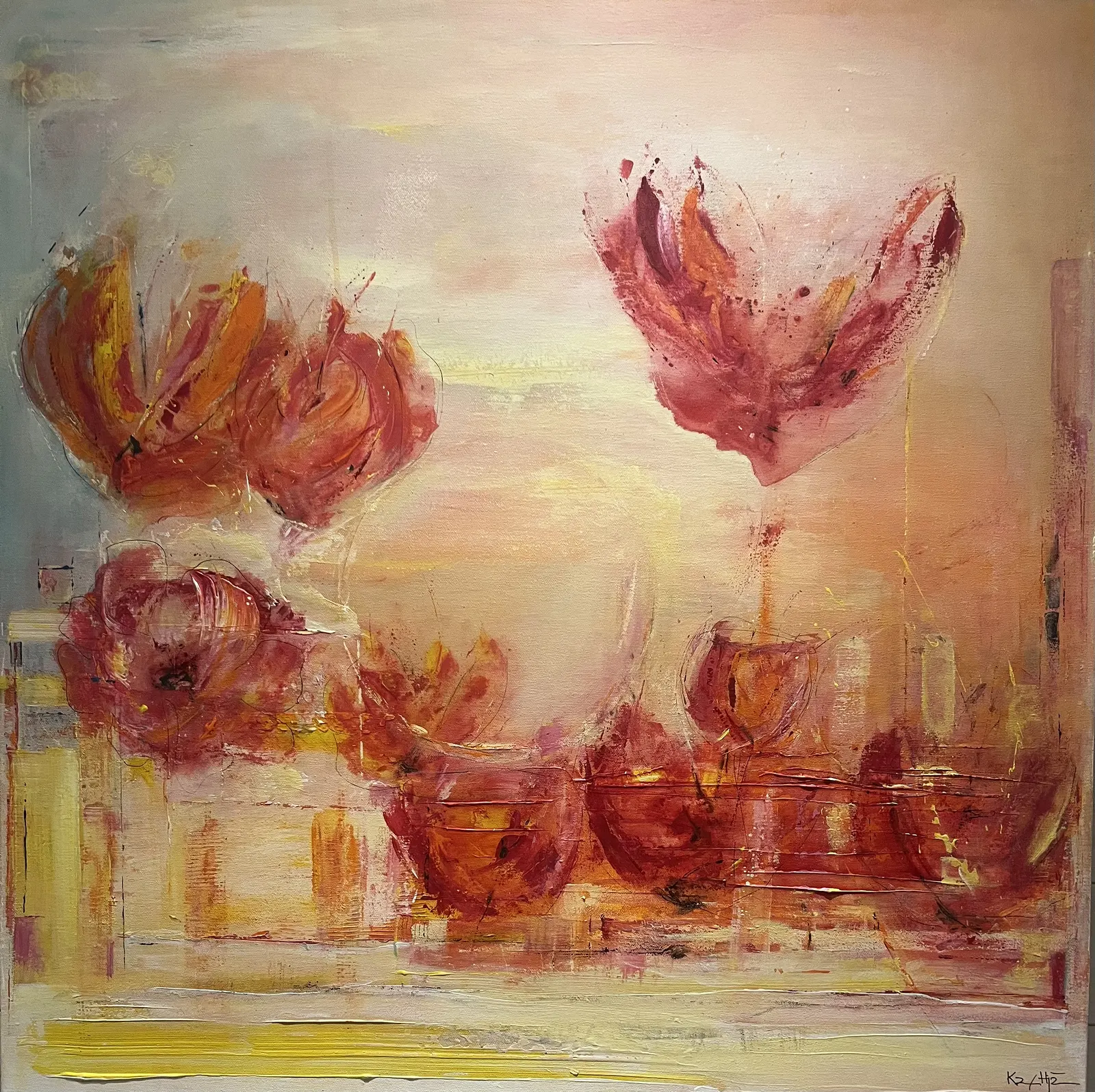 Akrylmålning A drink of flowers av Katarina Hjärn