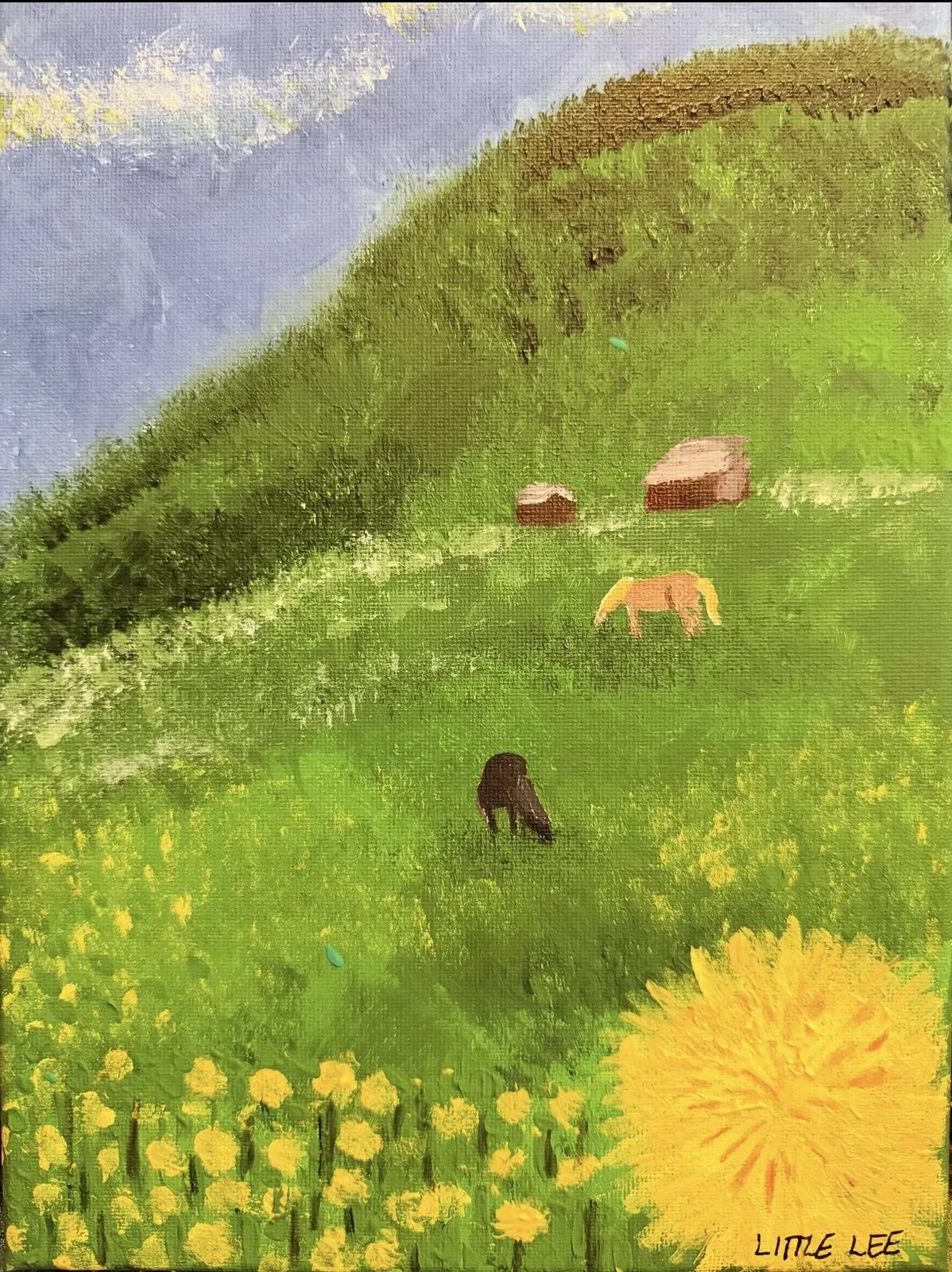 Akrylmålning Sommar i Funäsdalen av Little Lee