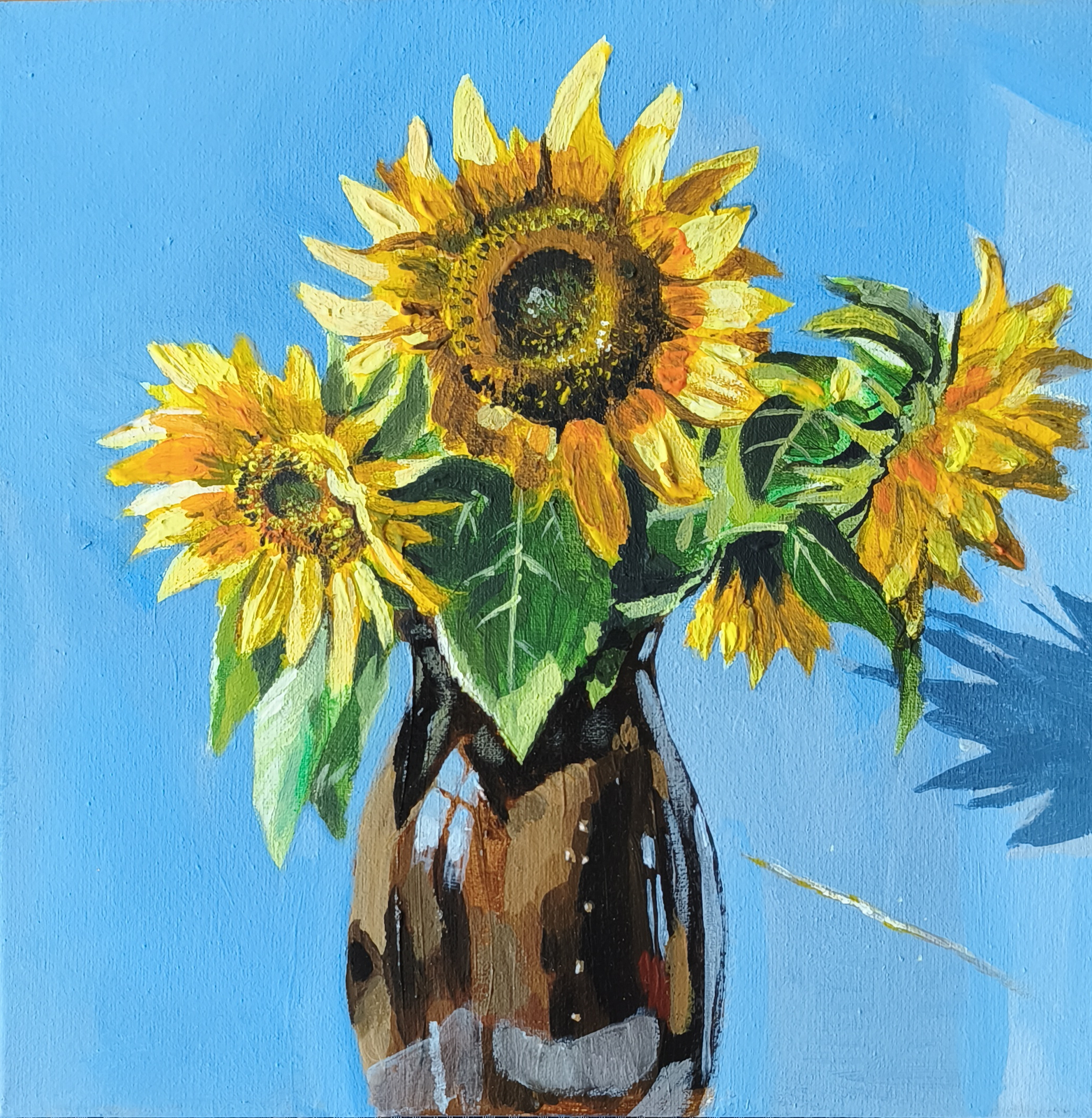 Akrylmålning Sunflowers in blue av Daria Axelsson