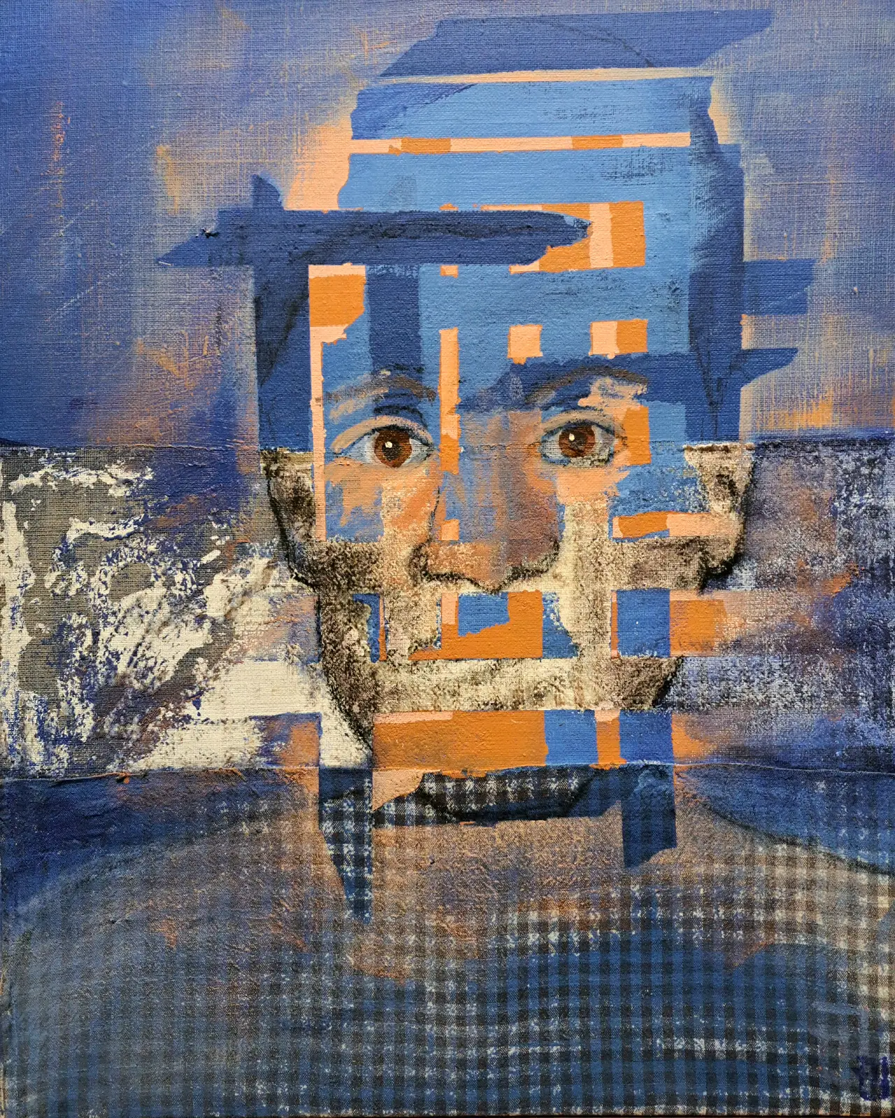 Akrylmålning Blårutig man/Blue chequered man av Margareta Josefsson