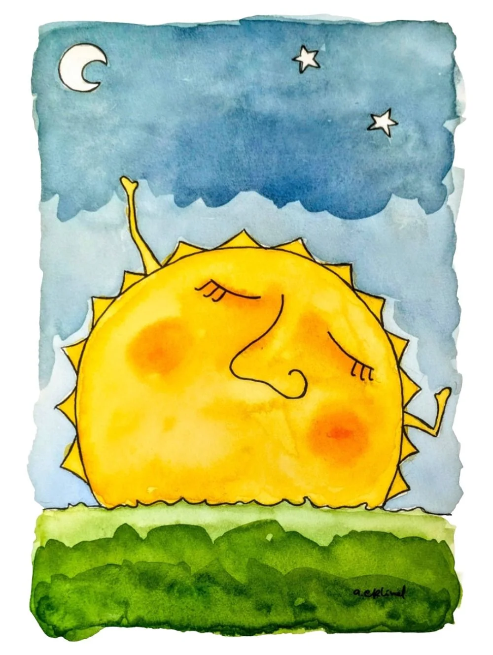 Akvarell Sleepy Sun av Annika Eklind