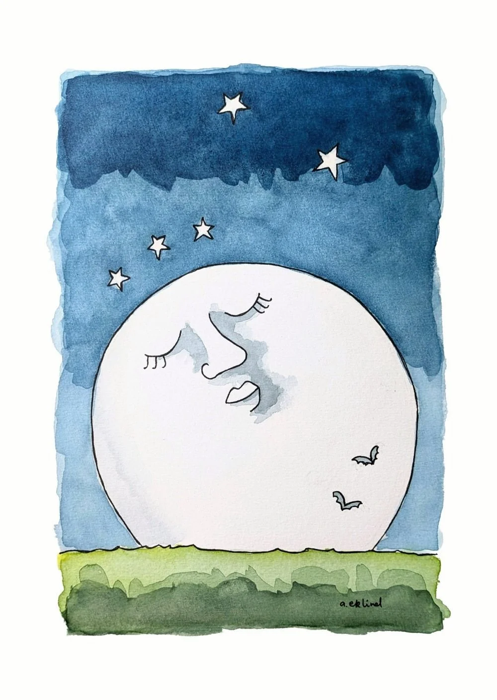 Akvarell Dreamy Moon av Annika Eklind