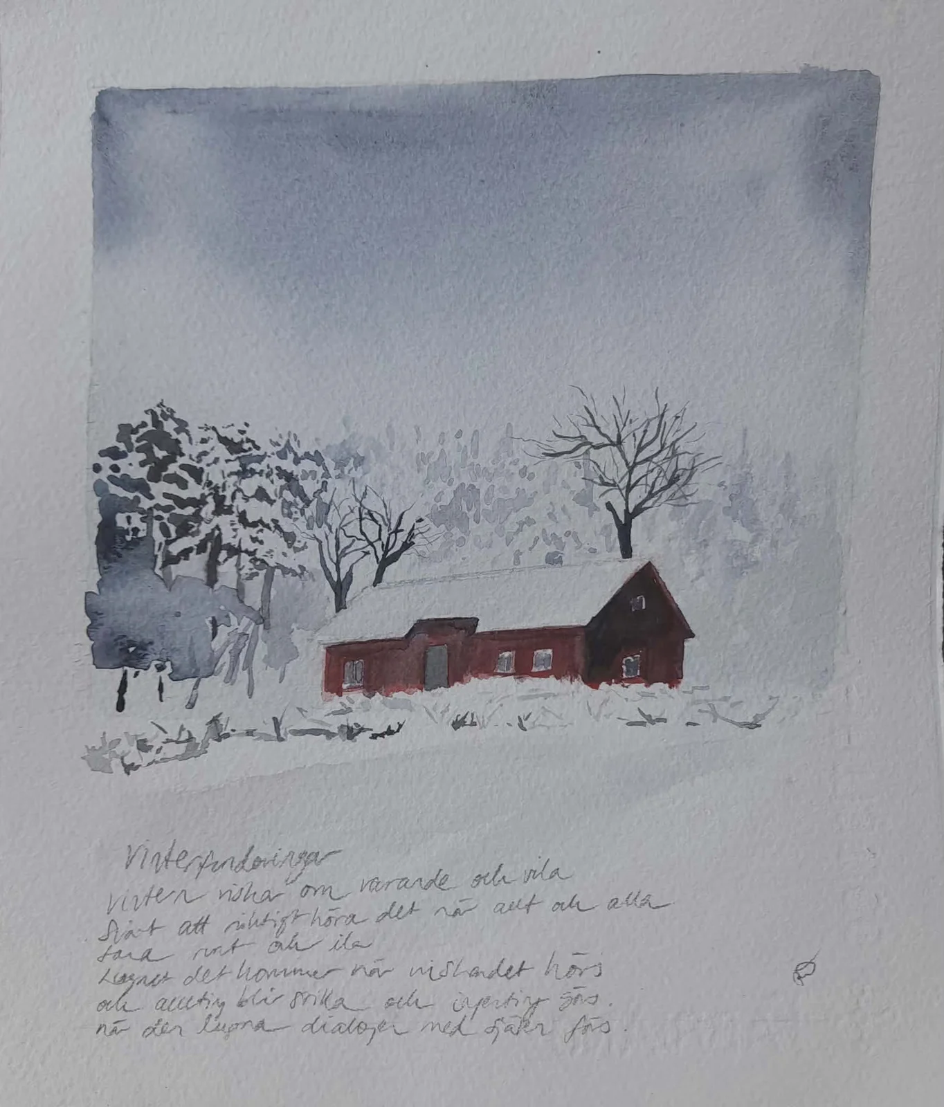 Akvarell Vinterstilla av Petra Skogsberg