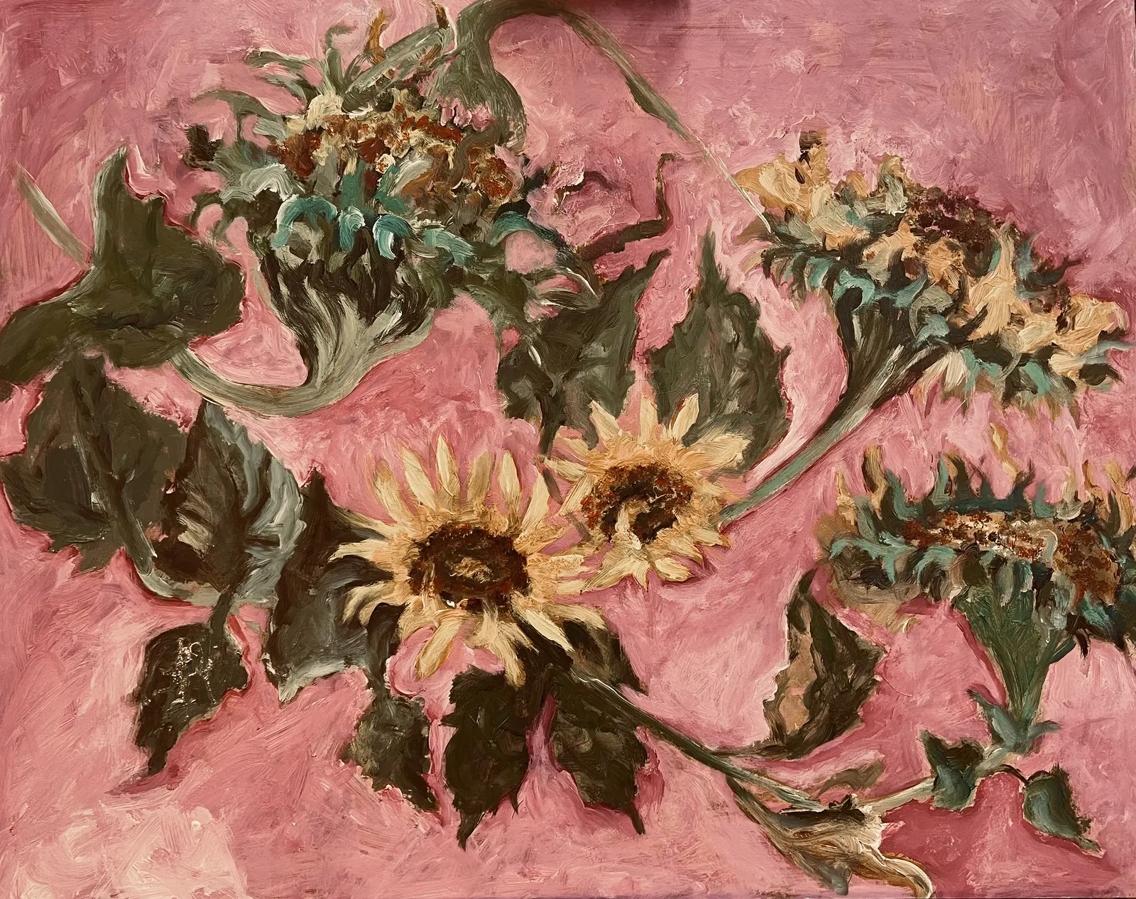 Akrylmålning Sunflower in Pink snow av Jessica Fleetwood
