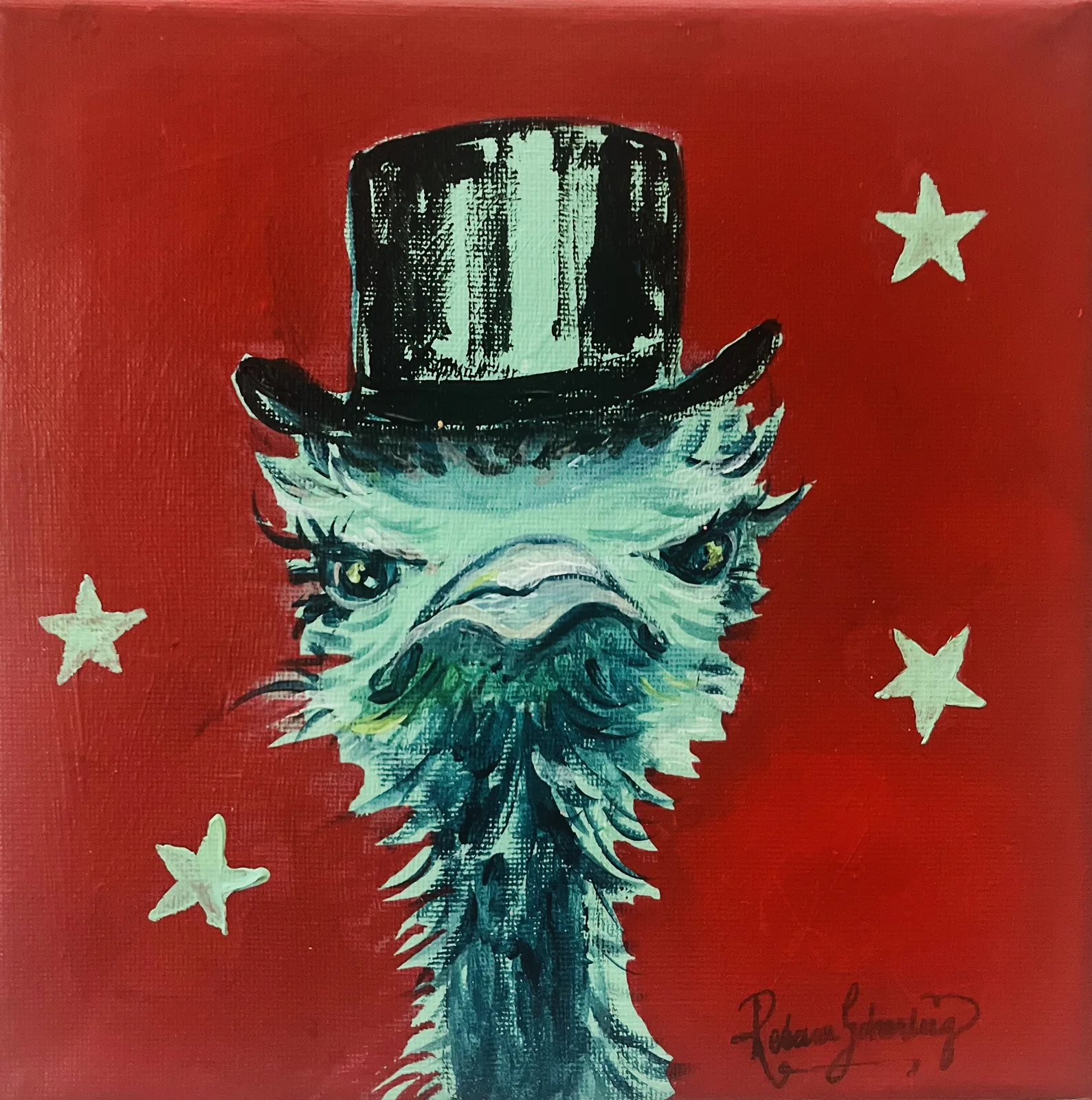 Akrylmålning Från The Ostrich collection av Rebecca Scherling
