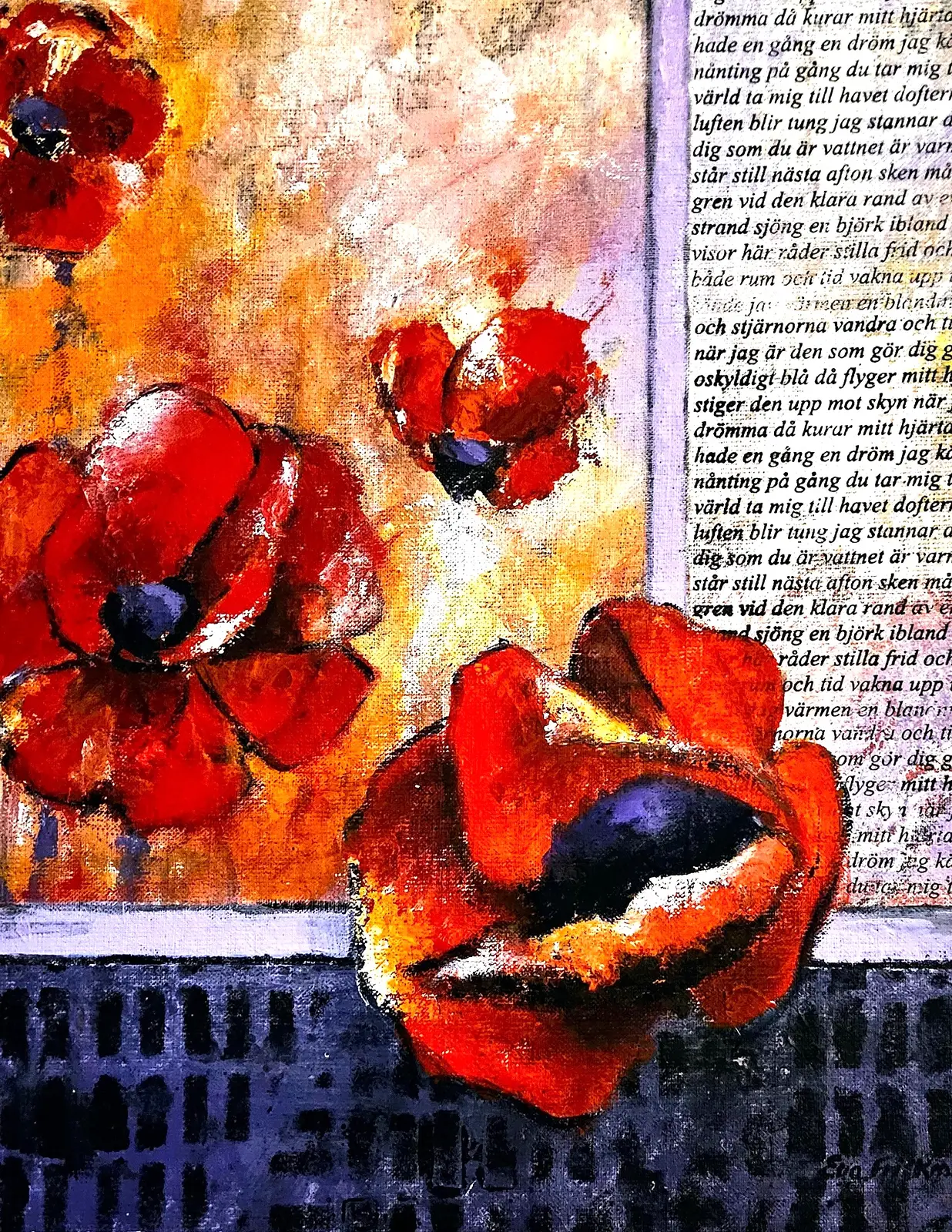 Akrylmålning Utslagna av Eva Friskman