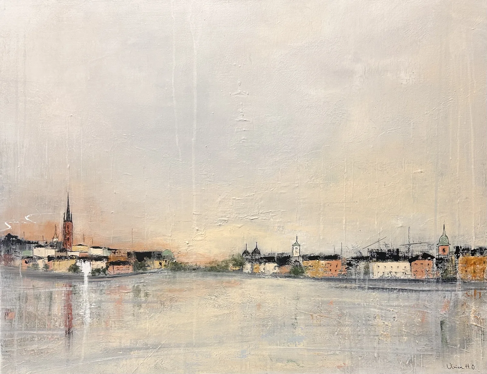Akrylmålning Riddarholmen & Gamla stan av Ulrica Halling Olsson_art Stockholm