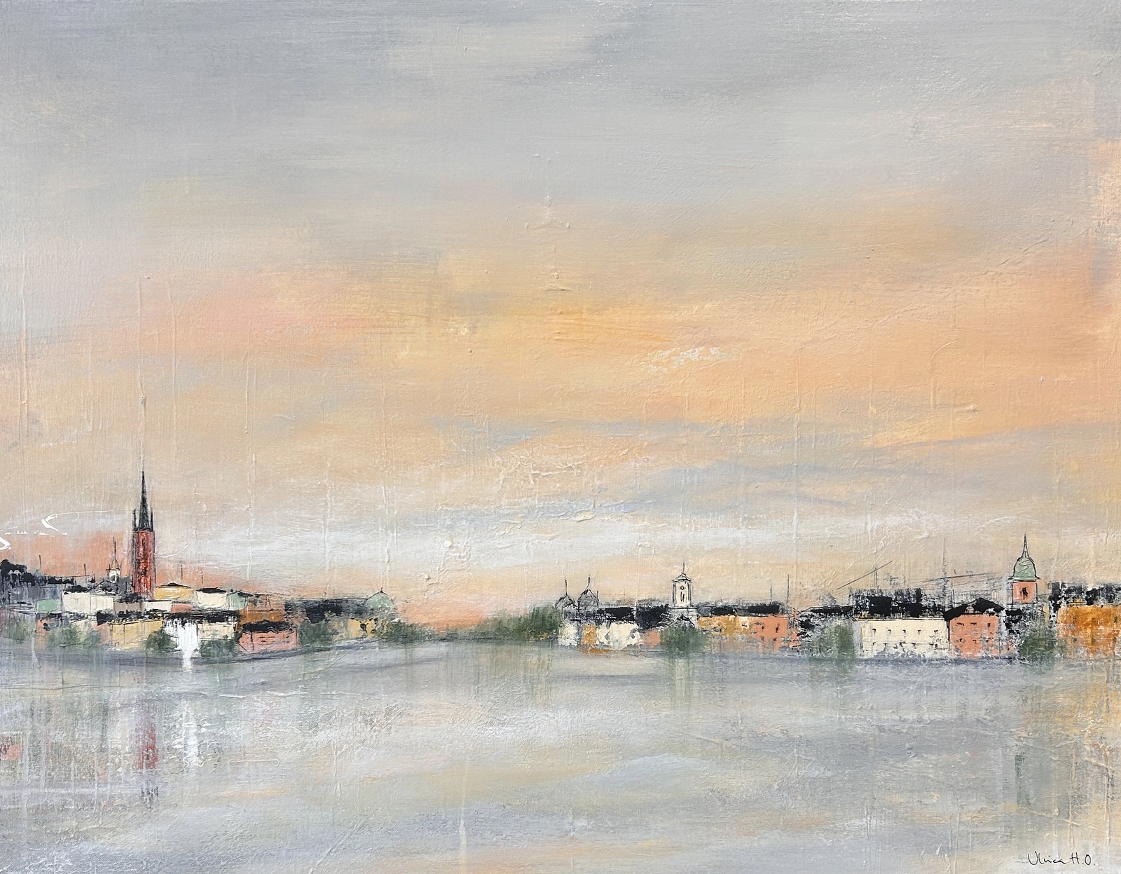 Akrylmålning Riddarholmen & Gamla stan av Ulrica Halling Olsson_art Stockholm