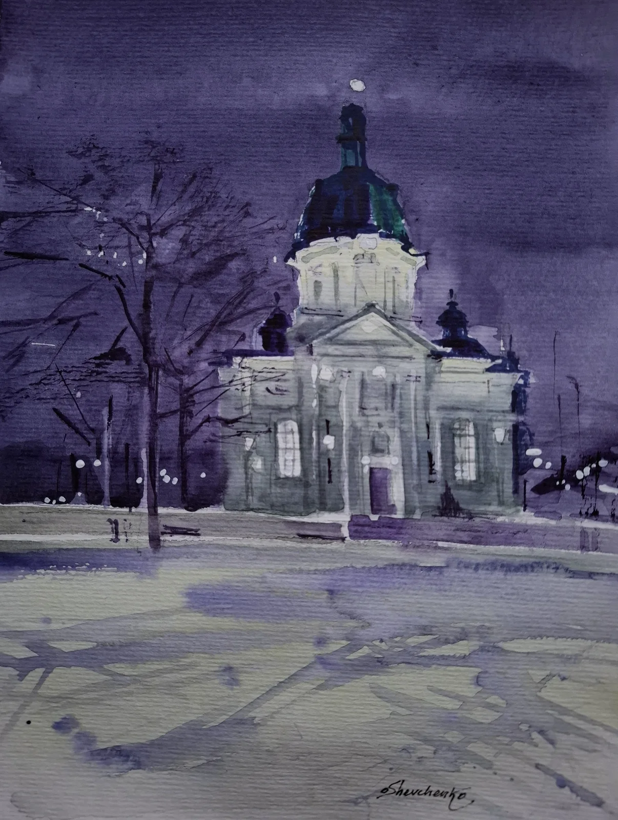 Akvarell Stockholm  Gustaf Vasa kyrka av Olha Shevchenko