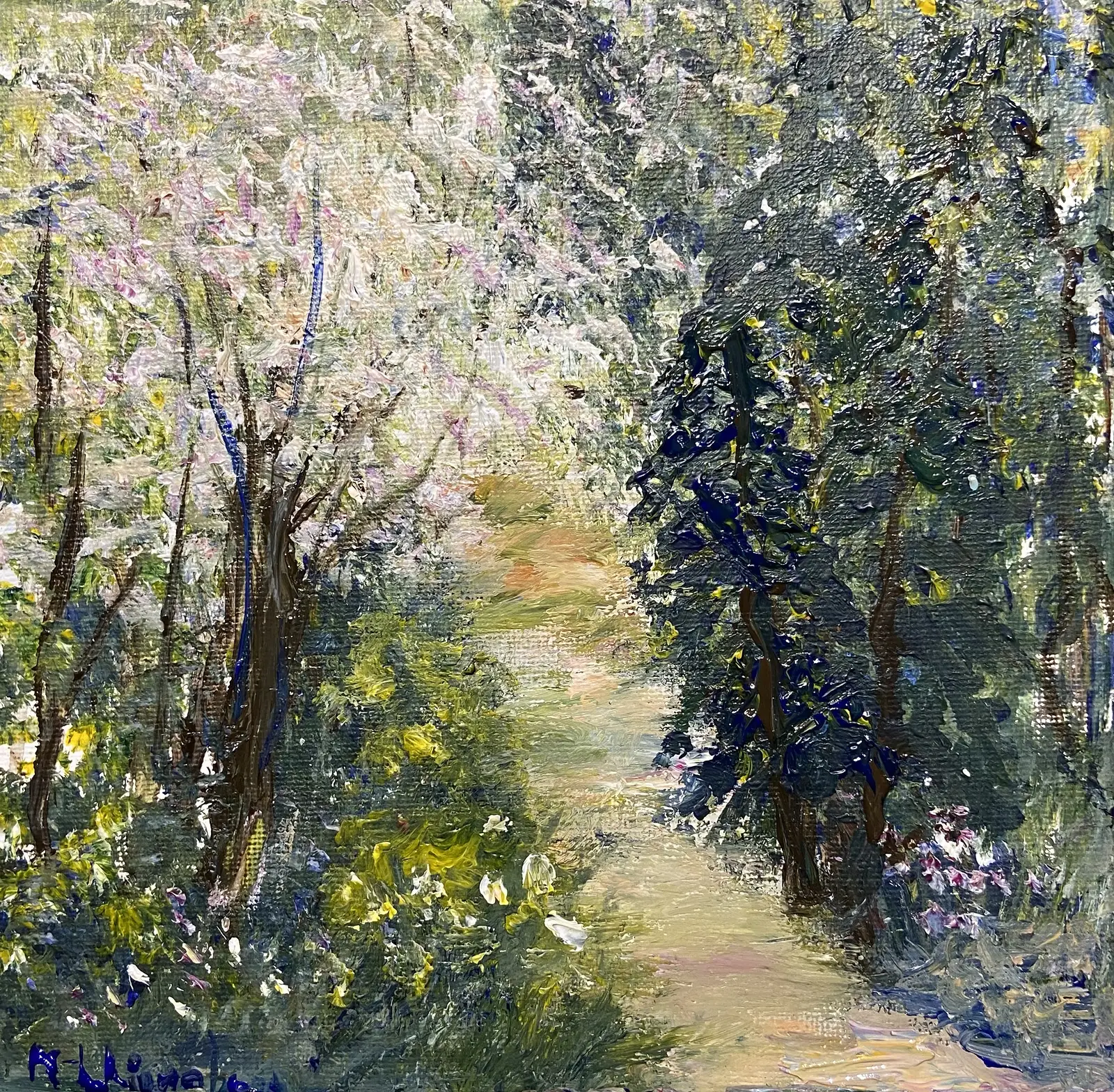 Akrylmålning Skogens ljus av Marie-Louise Ljungberg