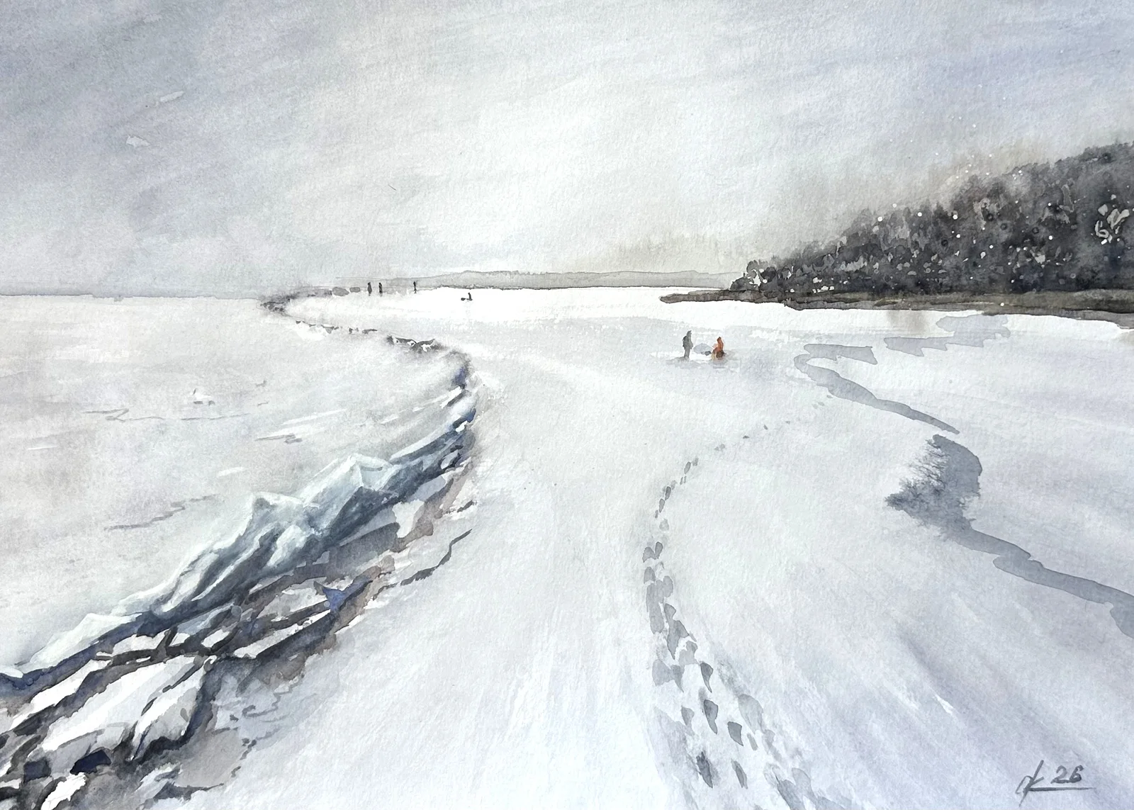 Akvarell Vinterfiske av Olga Kharyakova