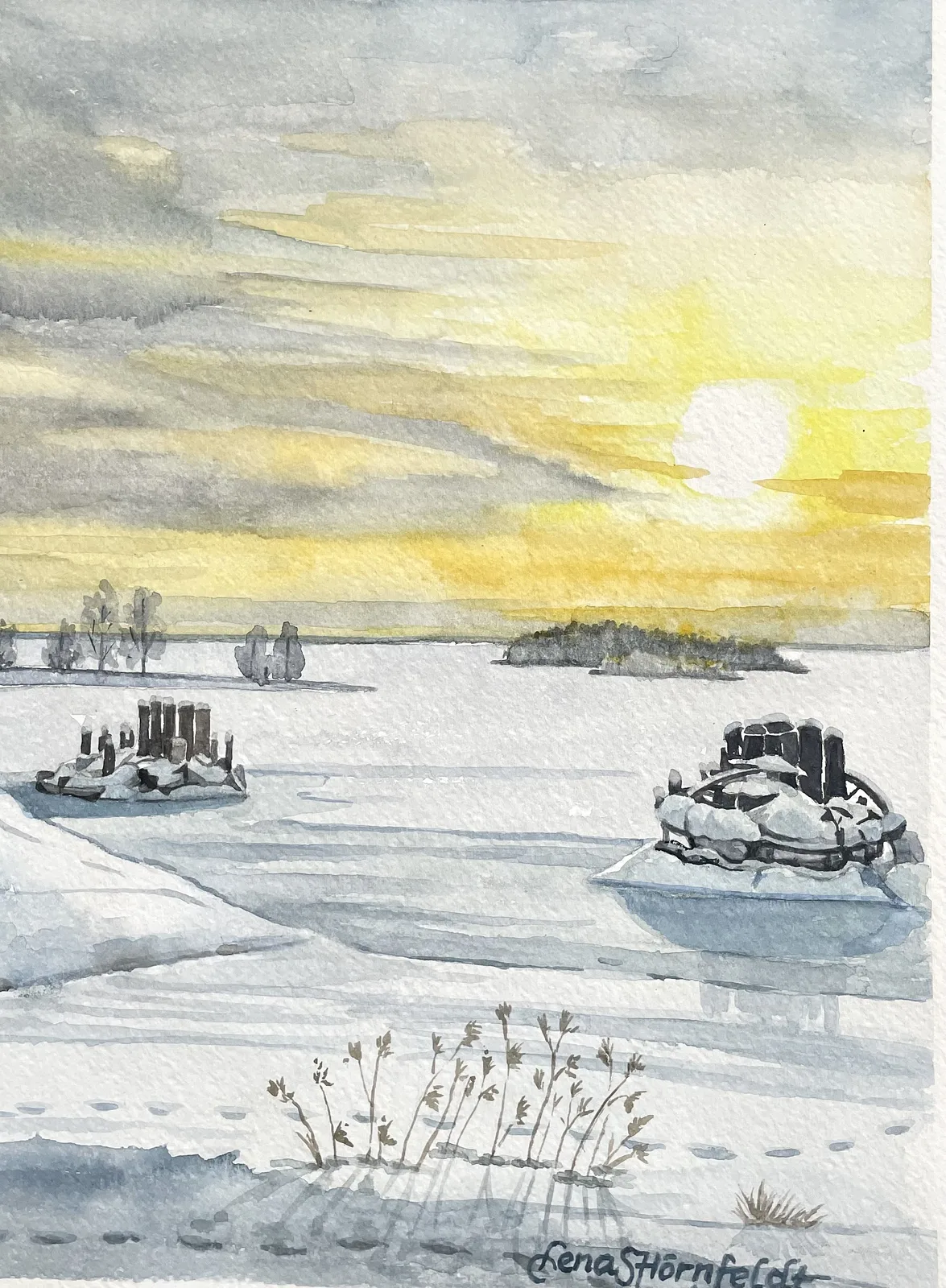 Akvarell Klingerfjärden1 av Lena Hörnfeldt