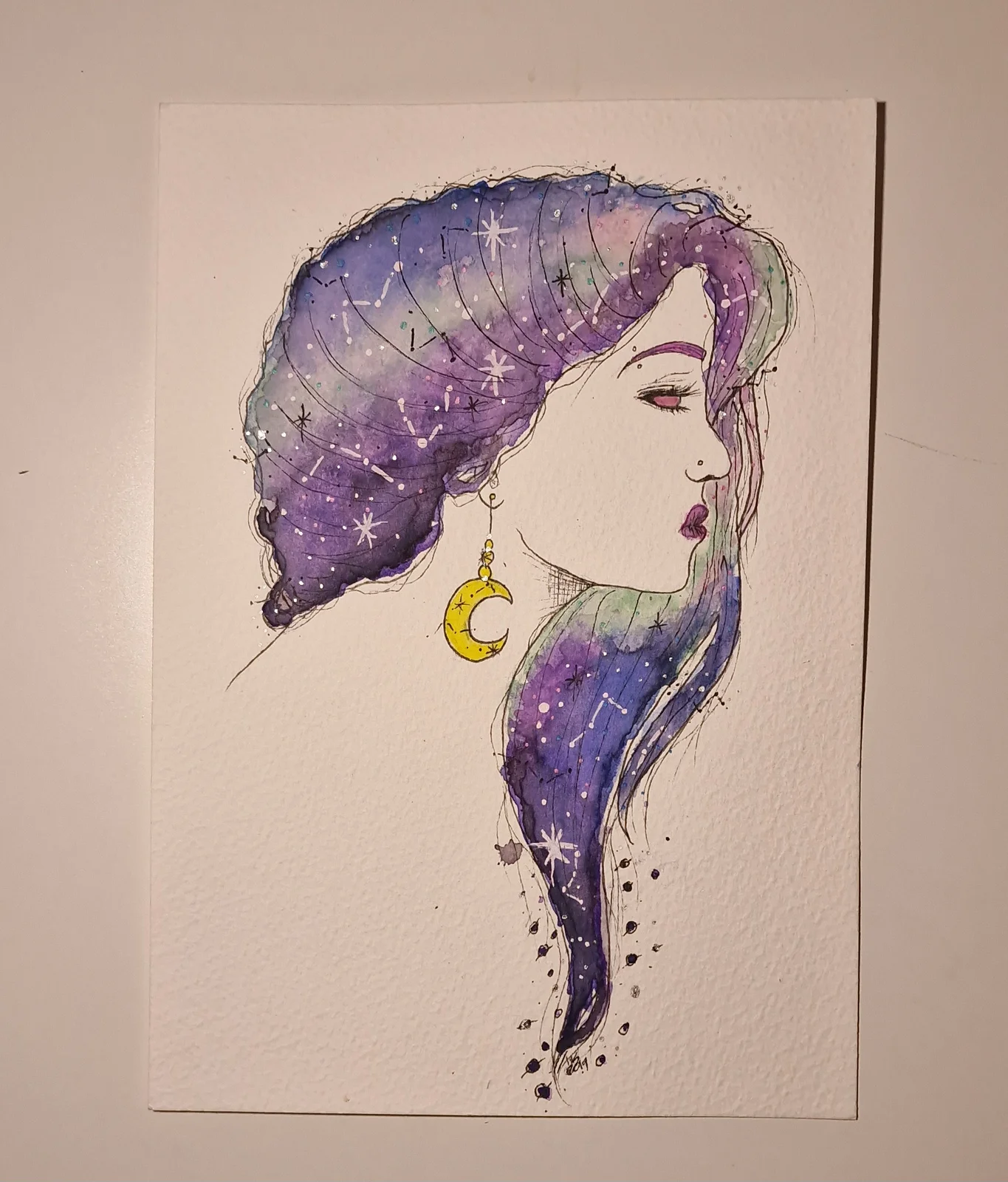 Akvarell Galaxy hair av Irina Nygren Zethraeus