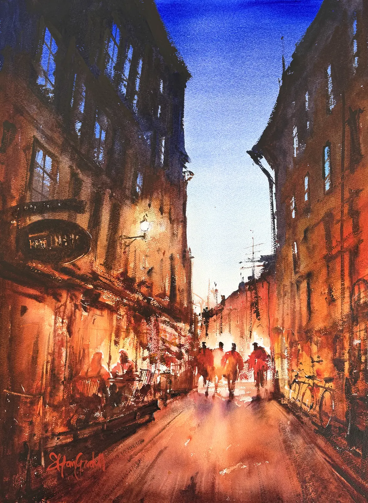 Akvarell Prästgatan, Gamla Stan av Stefan Gadnell
