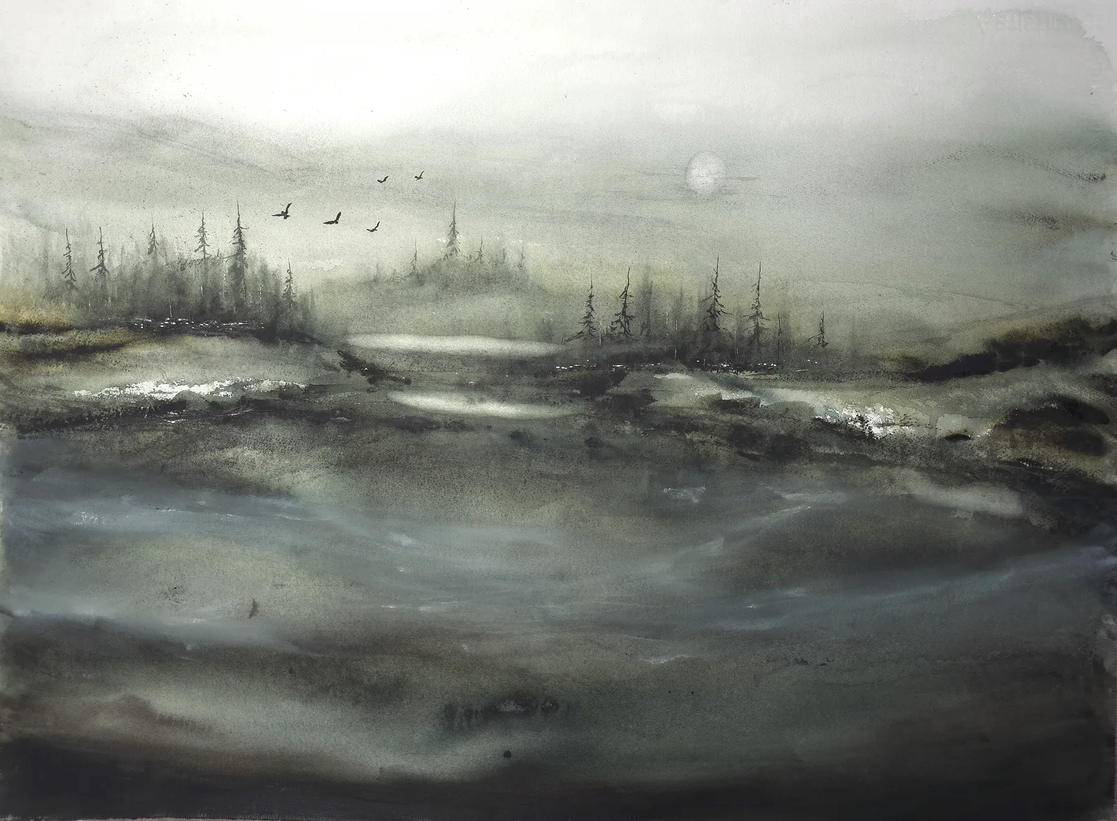 Akvarell The Quiet Between av Pernilla Carlsson