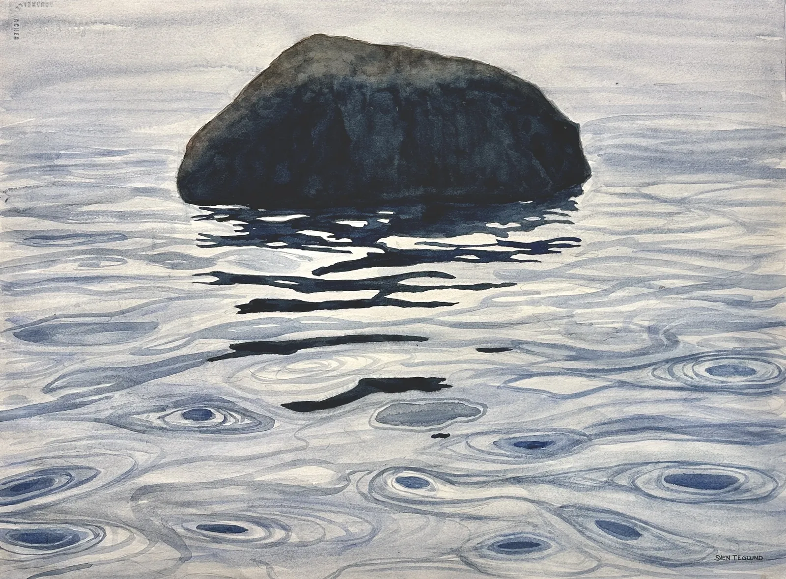 Akvarell Sten i havet av Sven Teglund