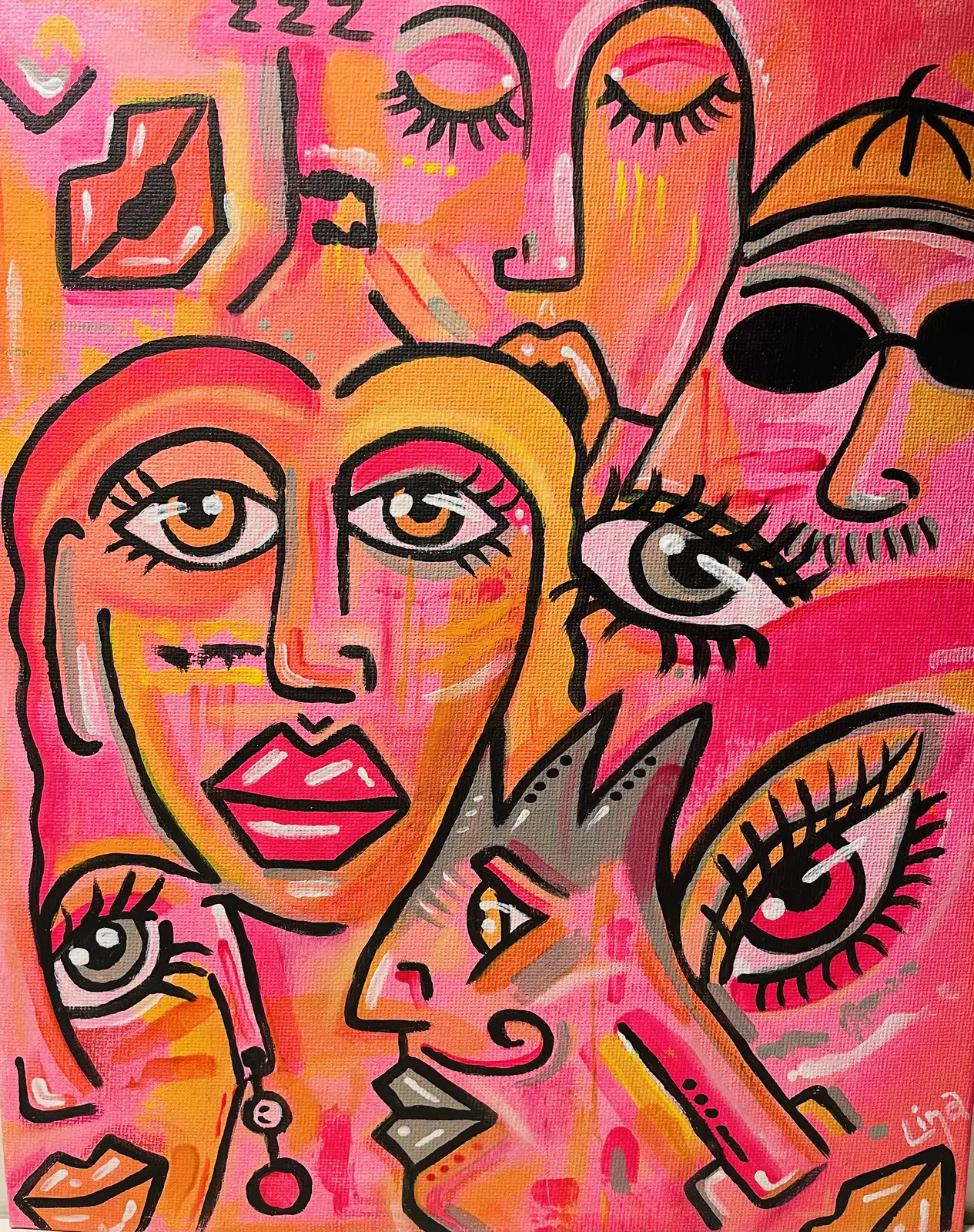 Akrylmålning Pink people av Lina Nordblad