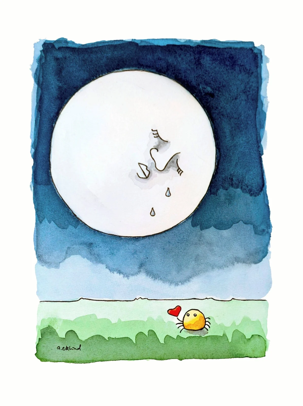 Akvarell Ingmar and the Moon av Annika Eklind