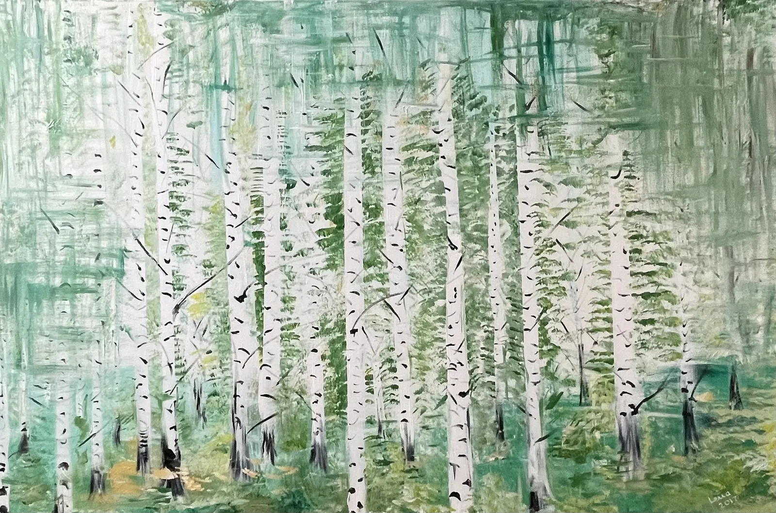 Akrylmålning Björkskog av Lena Hallman