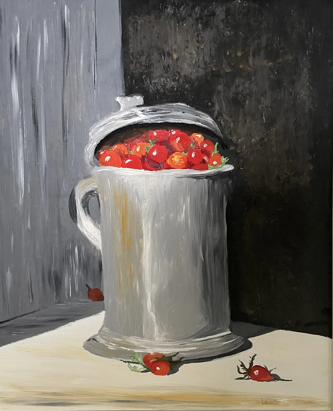 Oljemålning Nypon av Lena Hallman