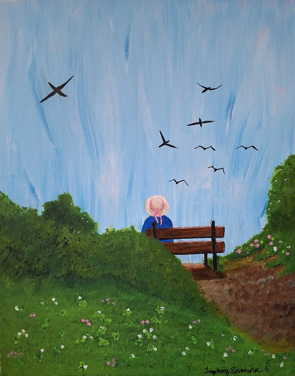 Akrylmålning På bänken av Ingeborg Snarvold