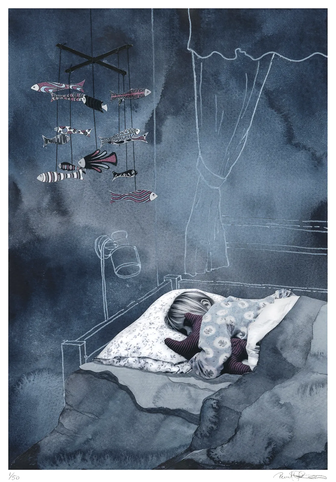 Akvarell Varför finns det fiskar? av Pernilla Gustavsson