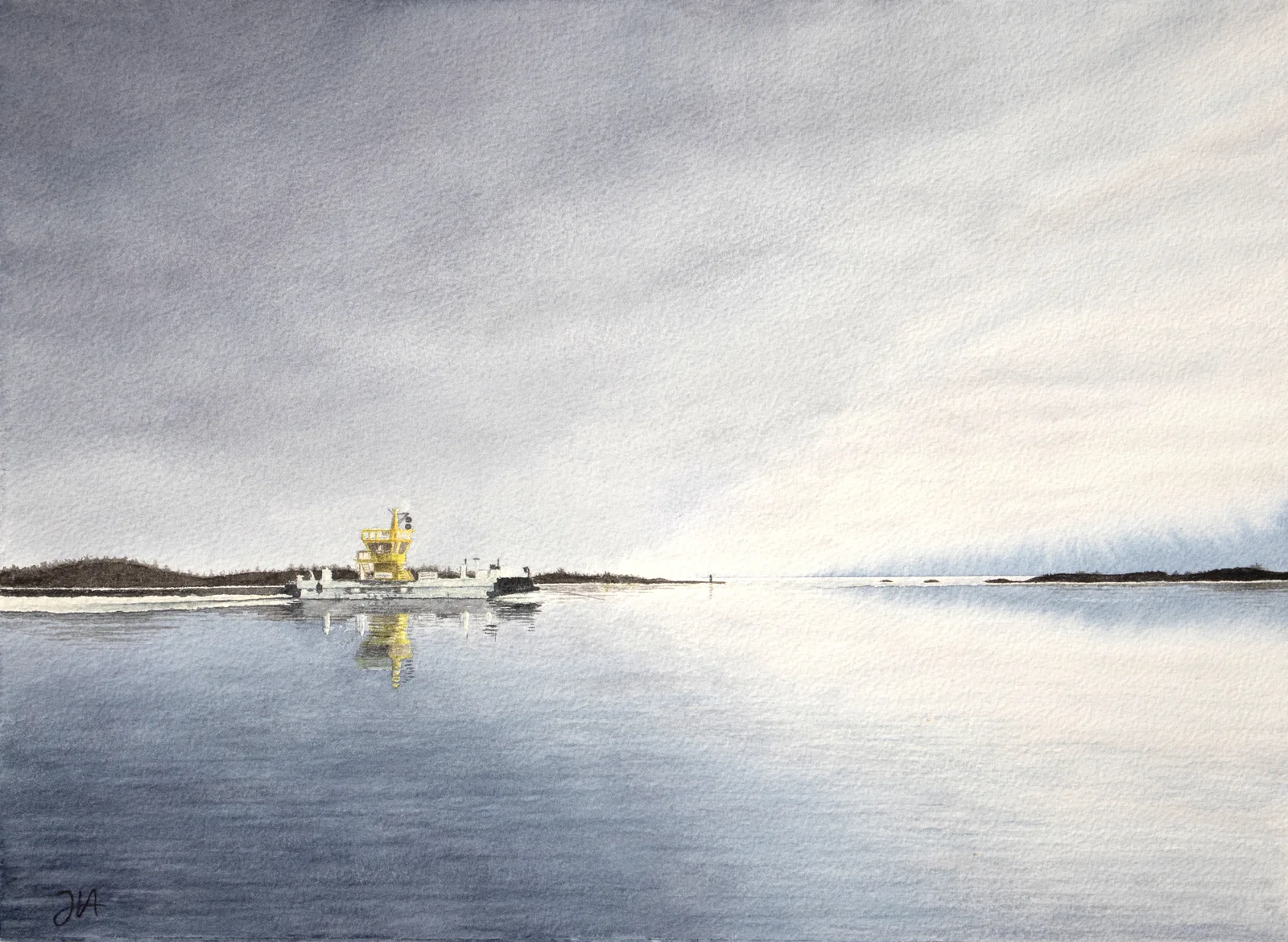 Akvarell En stilla novemberdag i Ålands skärgård av Jerker Idestam-Almquist