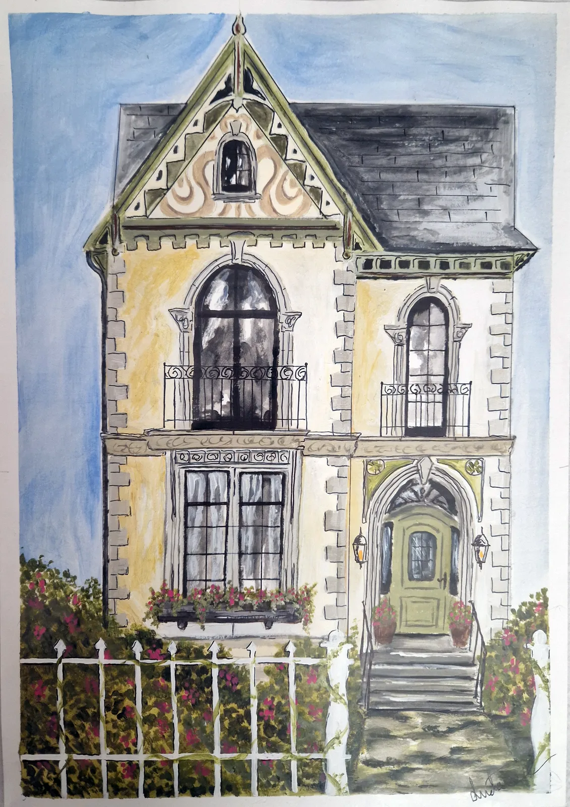 Akrylmålning Small Town house av Linda Terese Gestblom