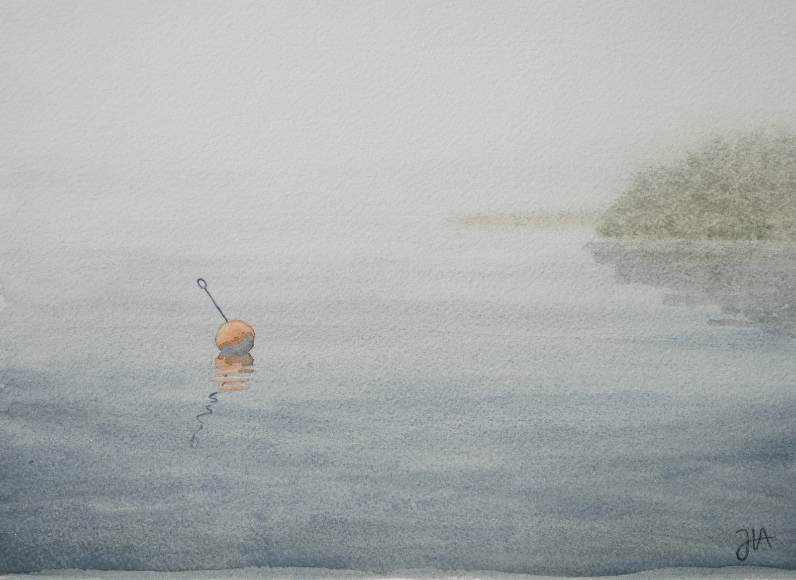 Akvarell Gålö höljd i dimma av Jerker Idestam-Almquist