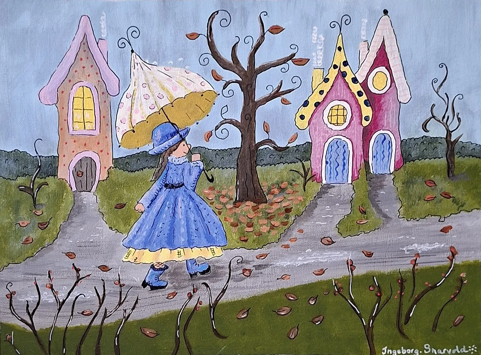 Akrylmålning Happy in Rain av Ingeborg Snarvold