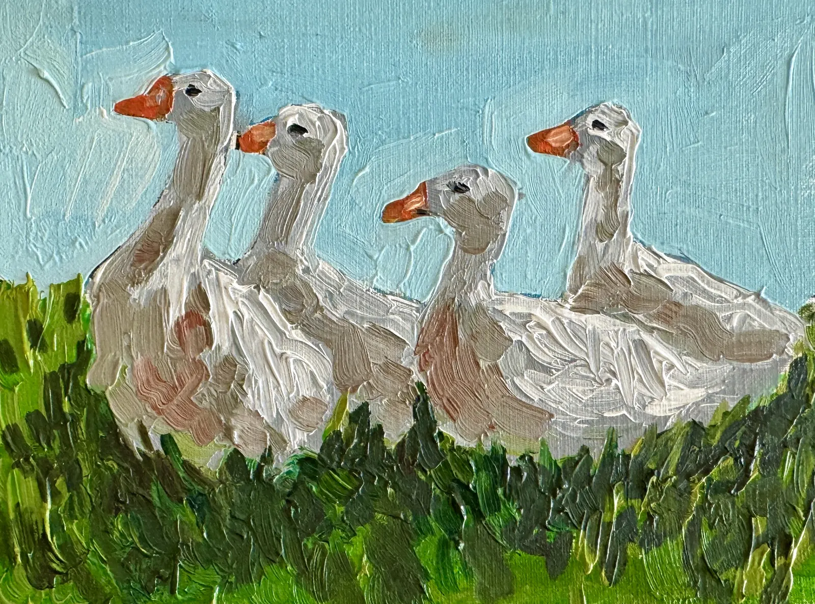 Oljemålning Ankor på gräsmattan av Ekaterina Dutkevich