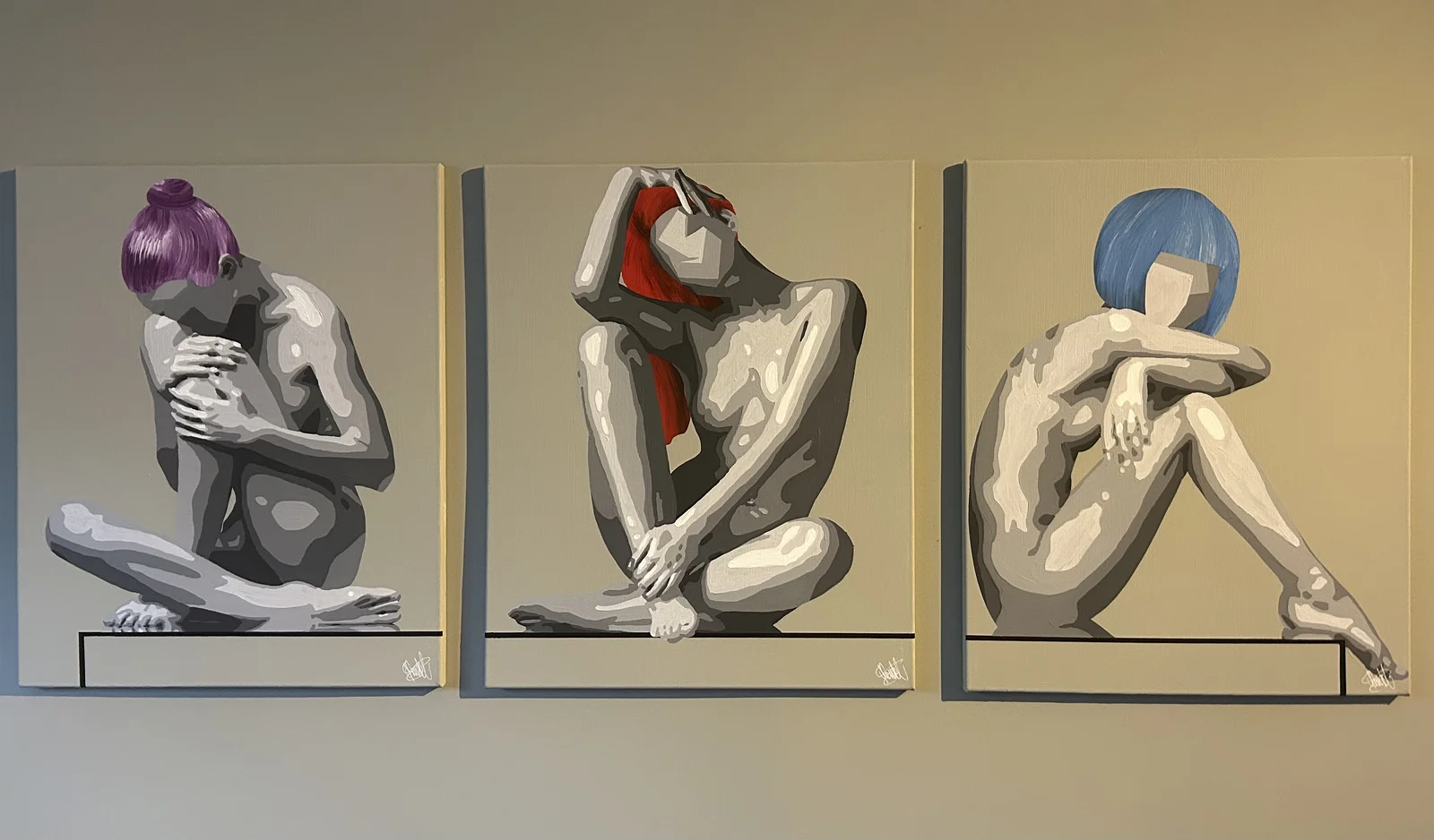 Akrylmålning Den sittande trion av Christian Prändel