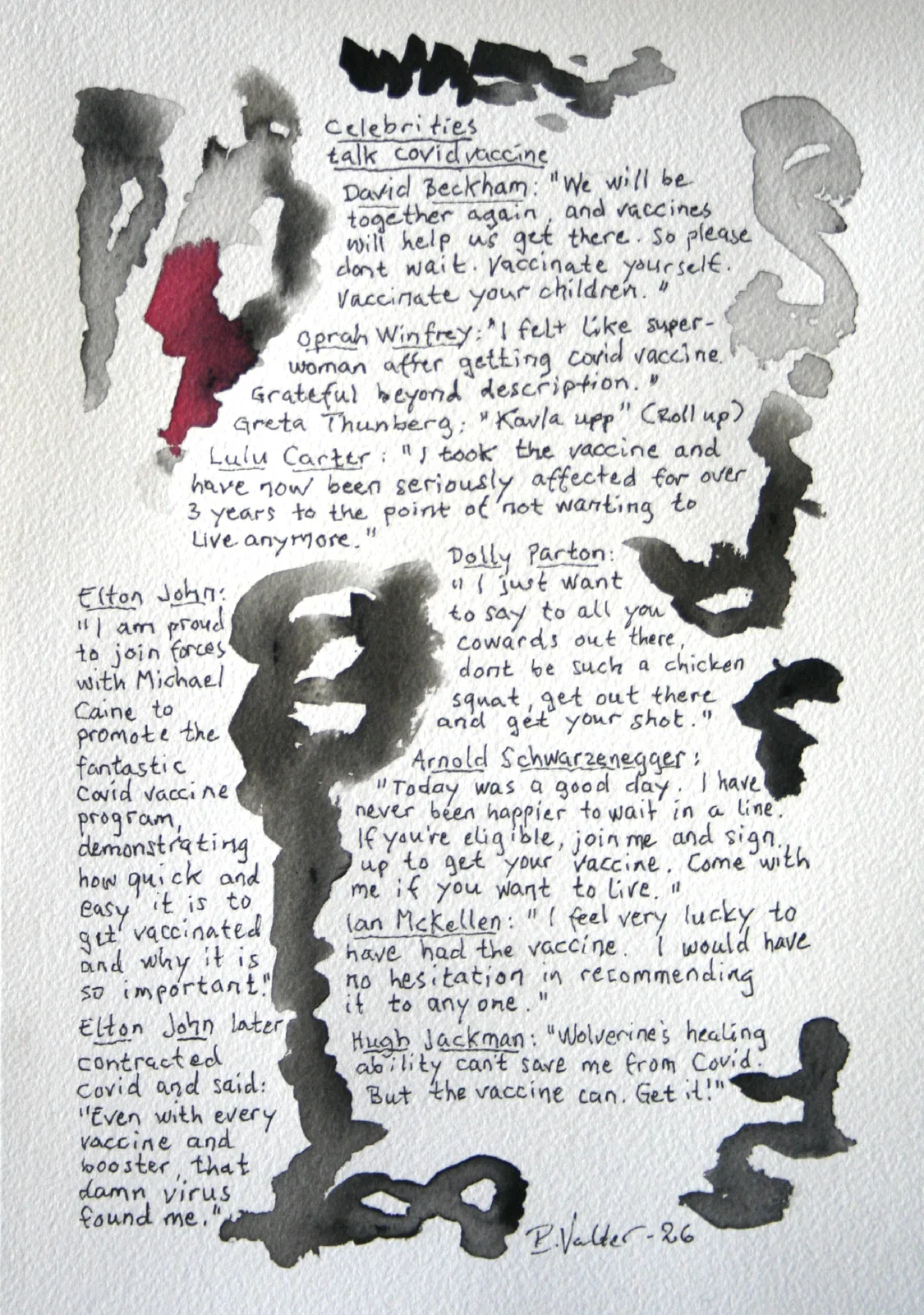 Celebrities talk covid vaccine (postcard) av Bernard Valter