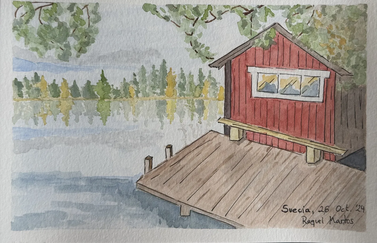 Akvarell En dag vid sjön  - A Day by the Lake av Raquel Martos