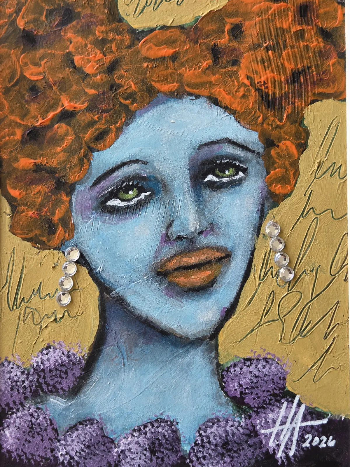 Akrylmålning Blue face 1 av Helena Andreasson